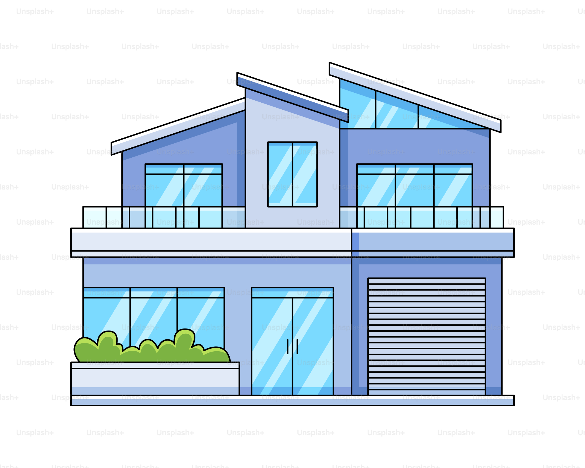 A drawing of a house with a garage