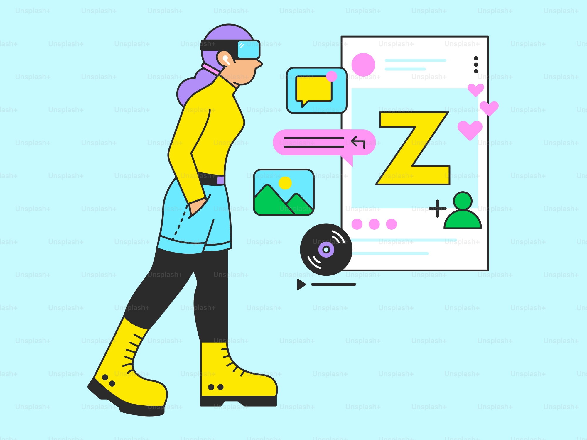 A woman walking next to a whiteboard with a letter z on it