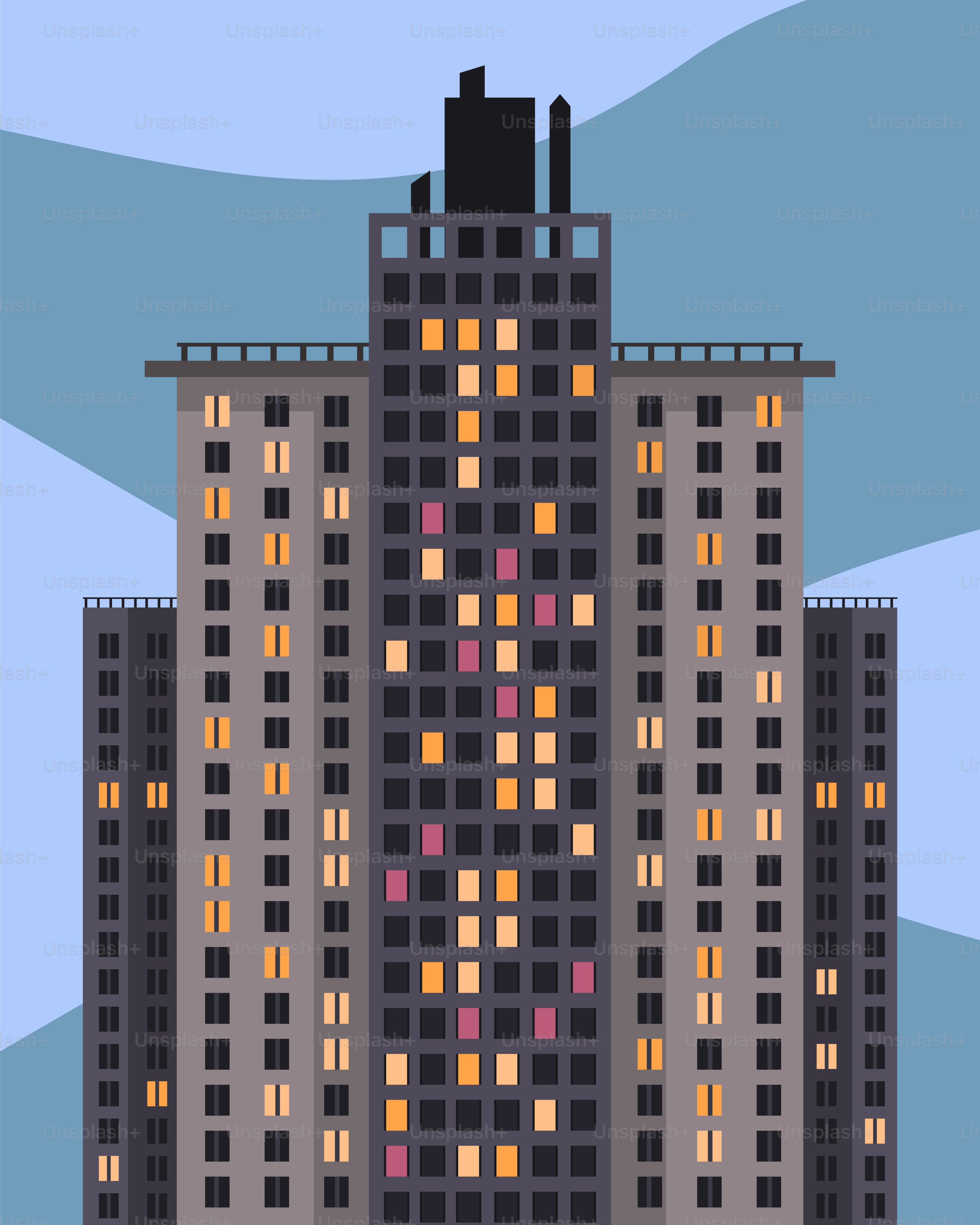 A tall building with lots of windows lit up at night