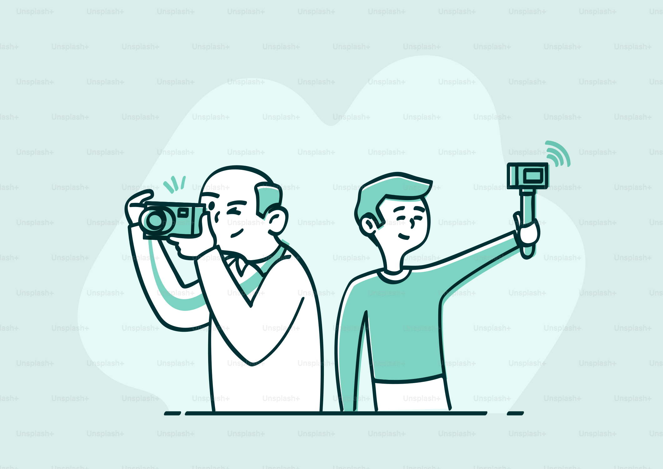 A man holding a camera next to another man