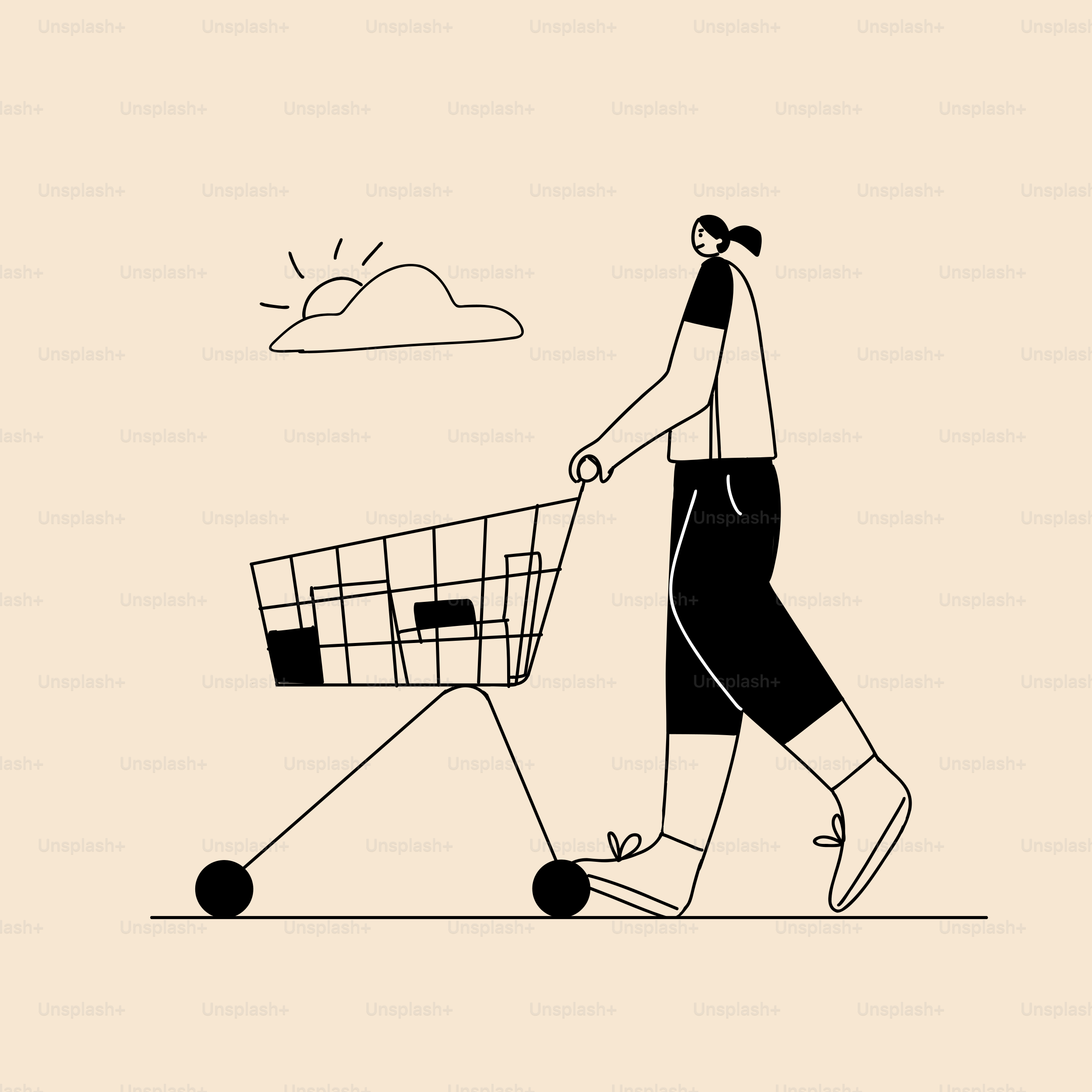 Une personne poussant un chariot avec un chien dedans