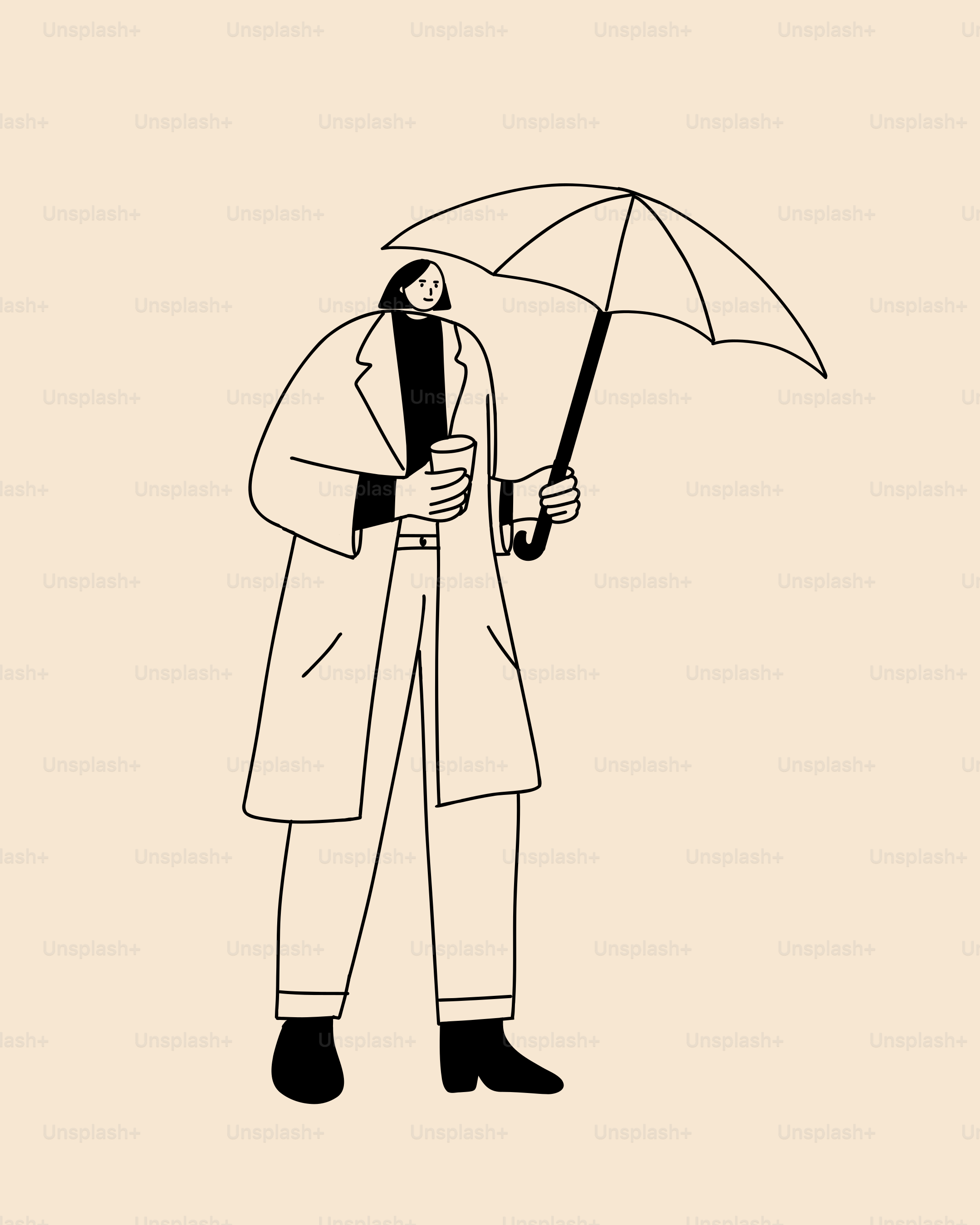 A drawing of a man holding an umbrella