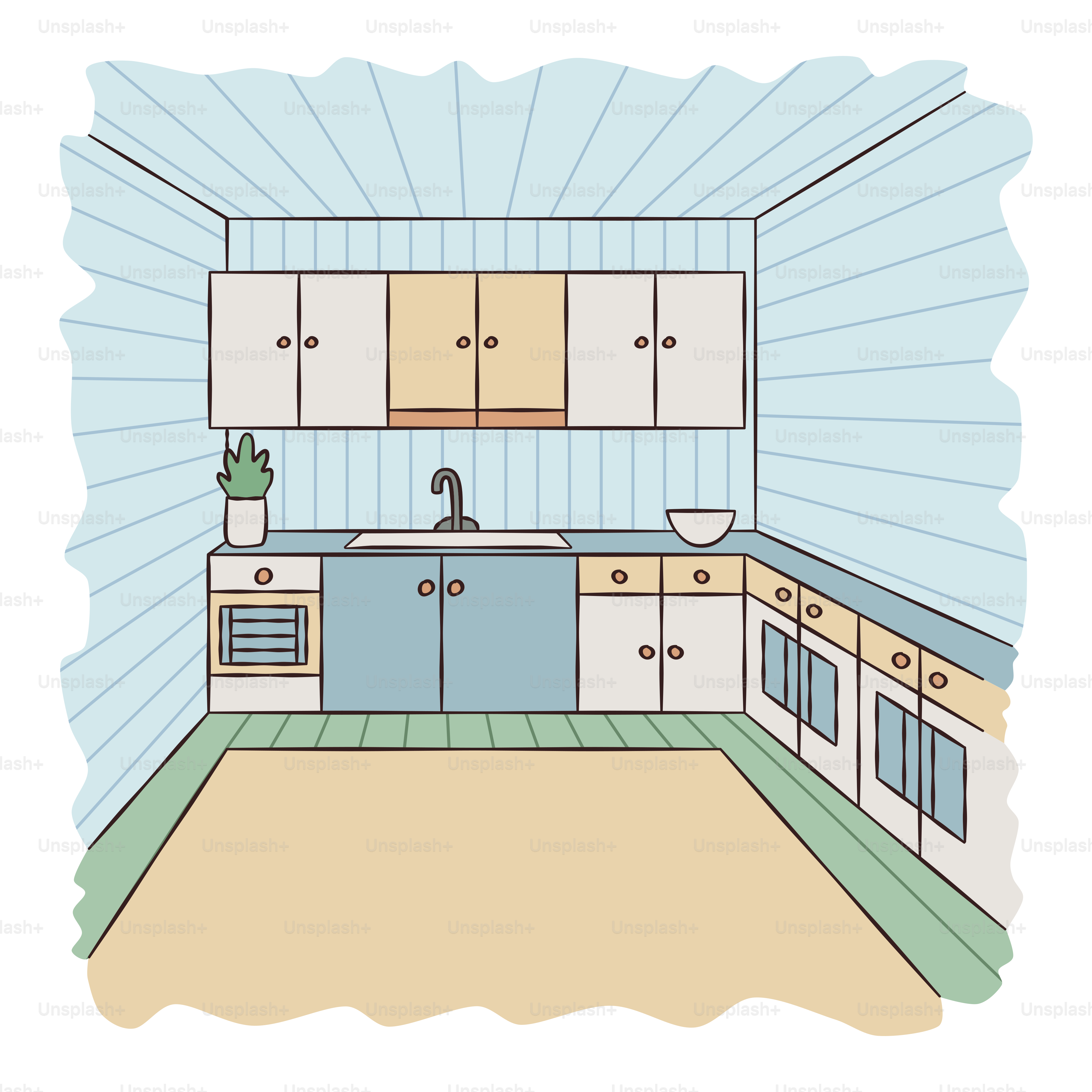 シンクとオーブンのあるキッチンの図