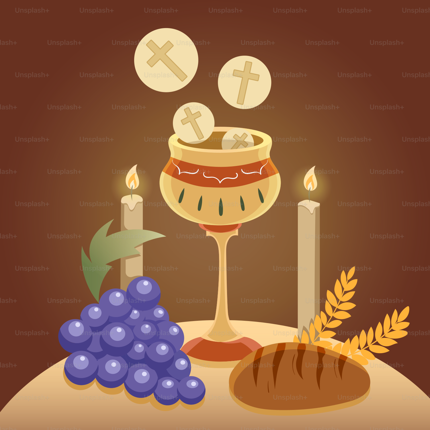 Ein Tisch, bedeckt mit einer Kerze und einer Schale voller Trauben