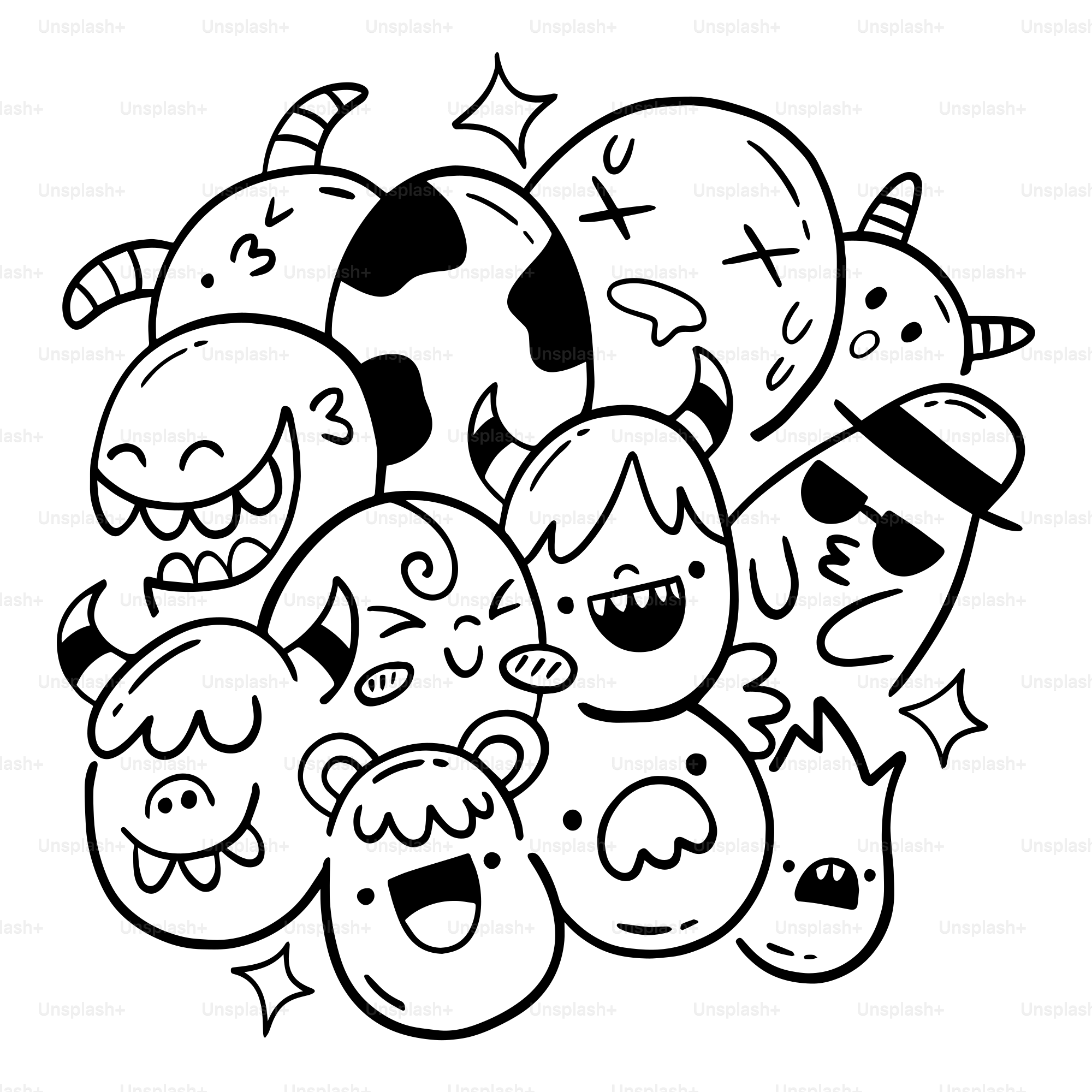 Un disegno in bianco e nero di un mucchio di palloncini