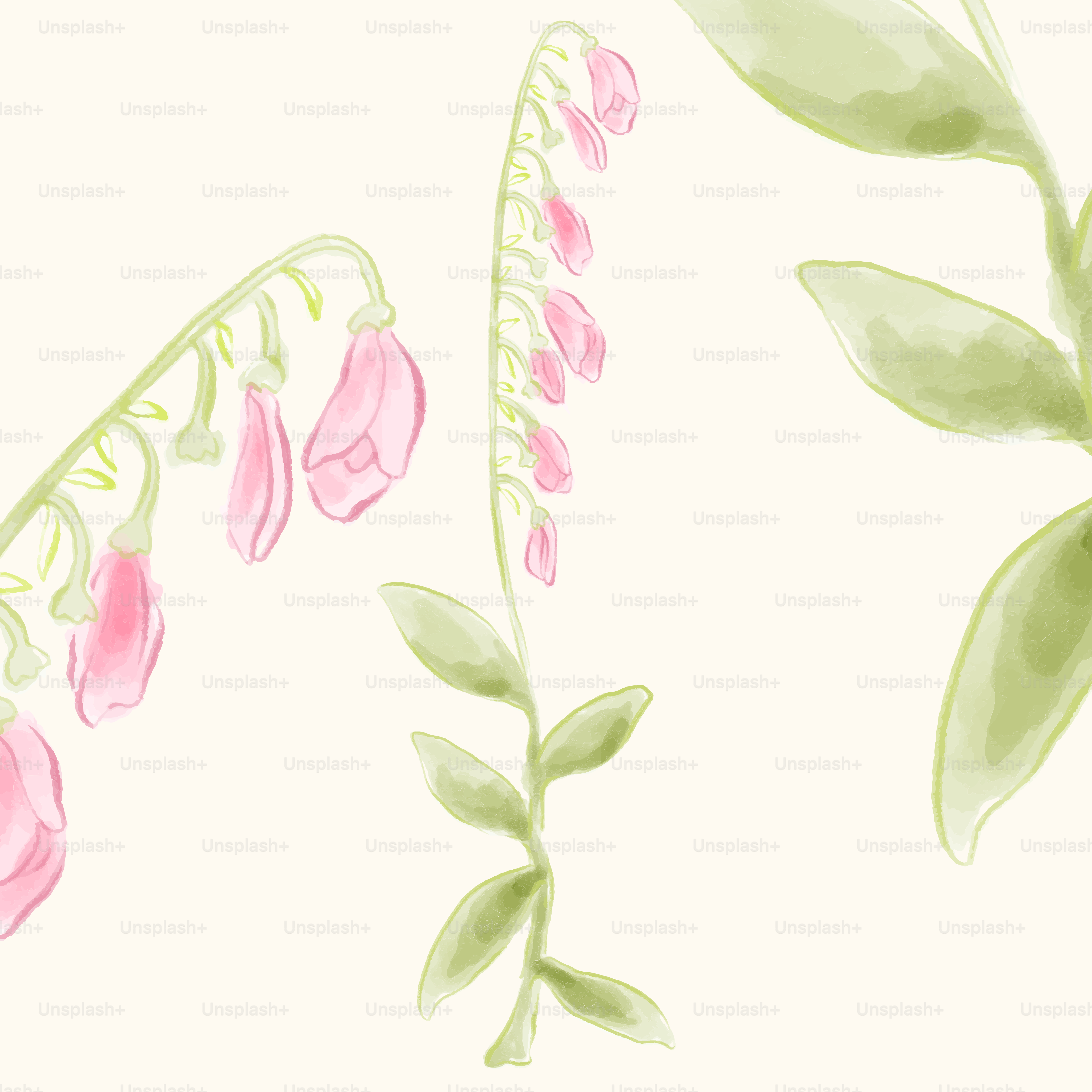 A painting of pink flowers on a white background