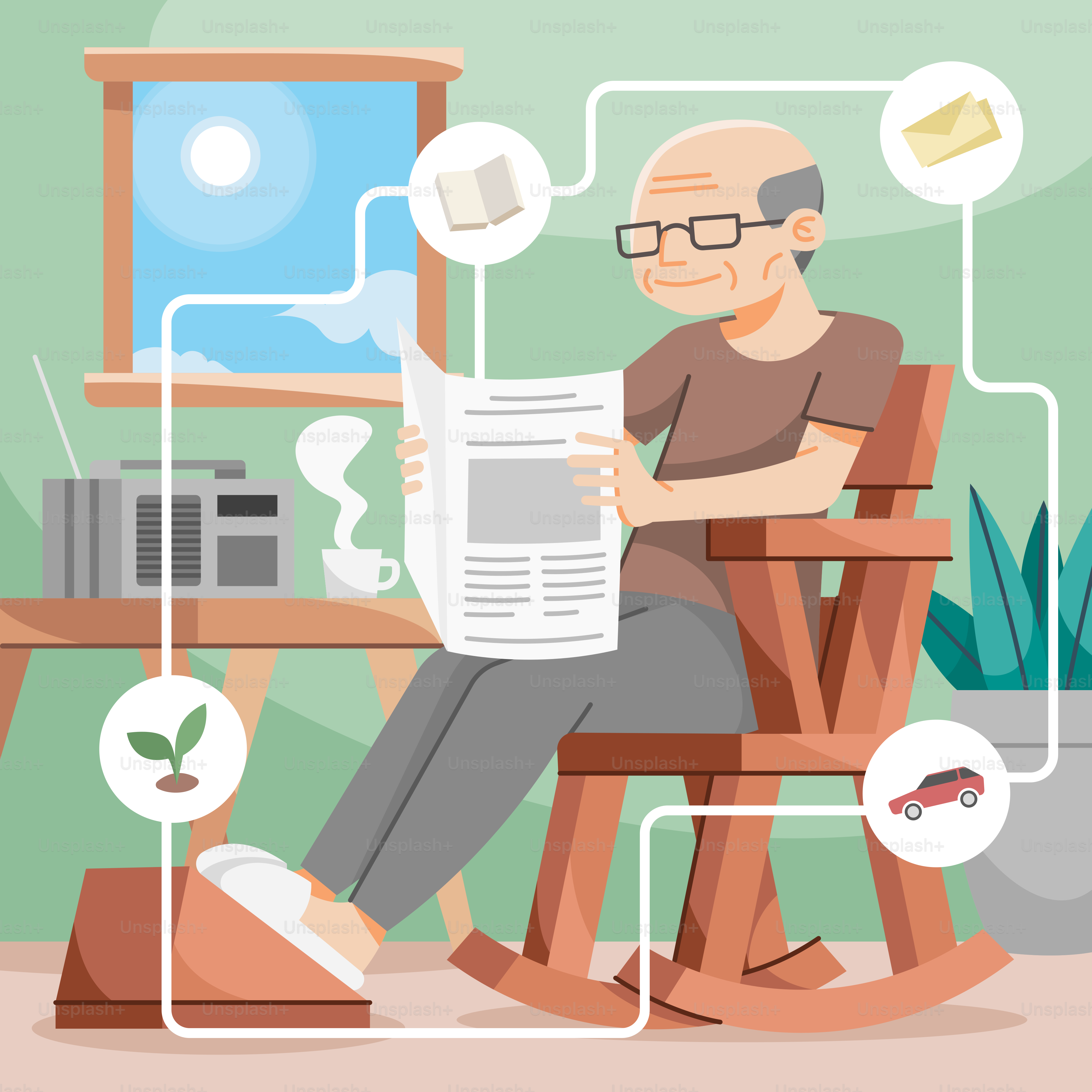 A man sitting in a chair reading a newspaper