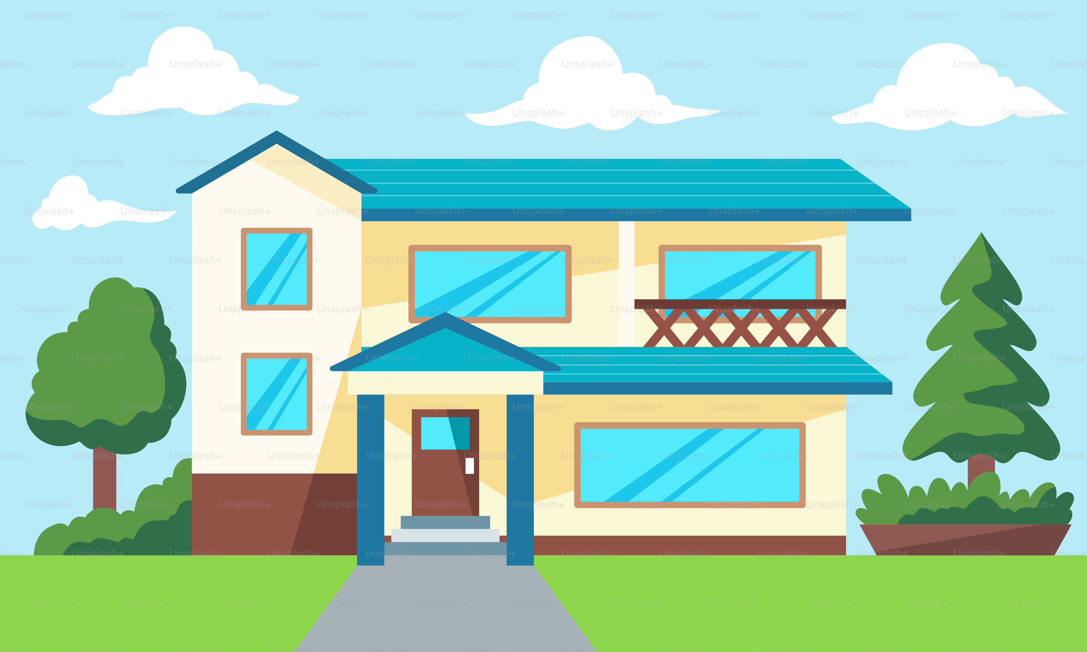 Una casa con un techo azul y un camino de entrada que conduce a ella vector  – Imagen de Edificio en Unsplash, image size:3000x1800