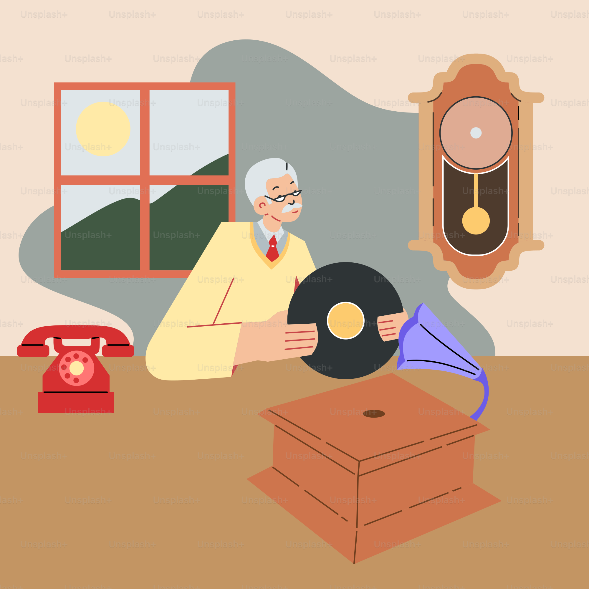 An old man holding a record in his hands
