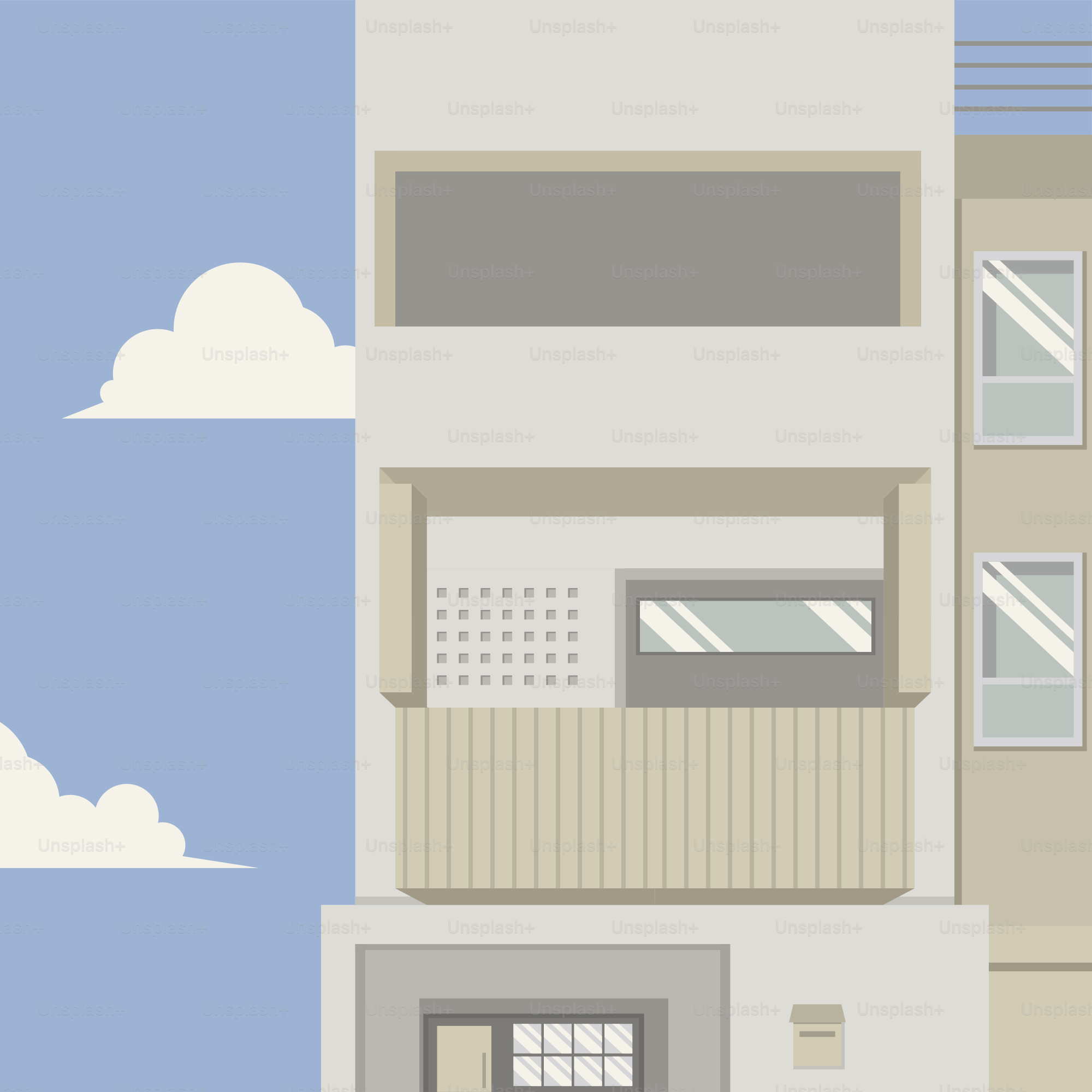 Eine Zeichnung eines Gebäudes mit Himmelshintergrund