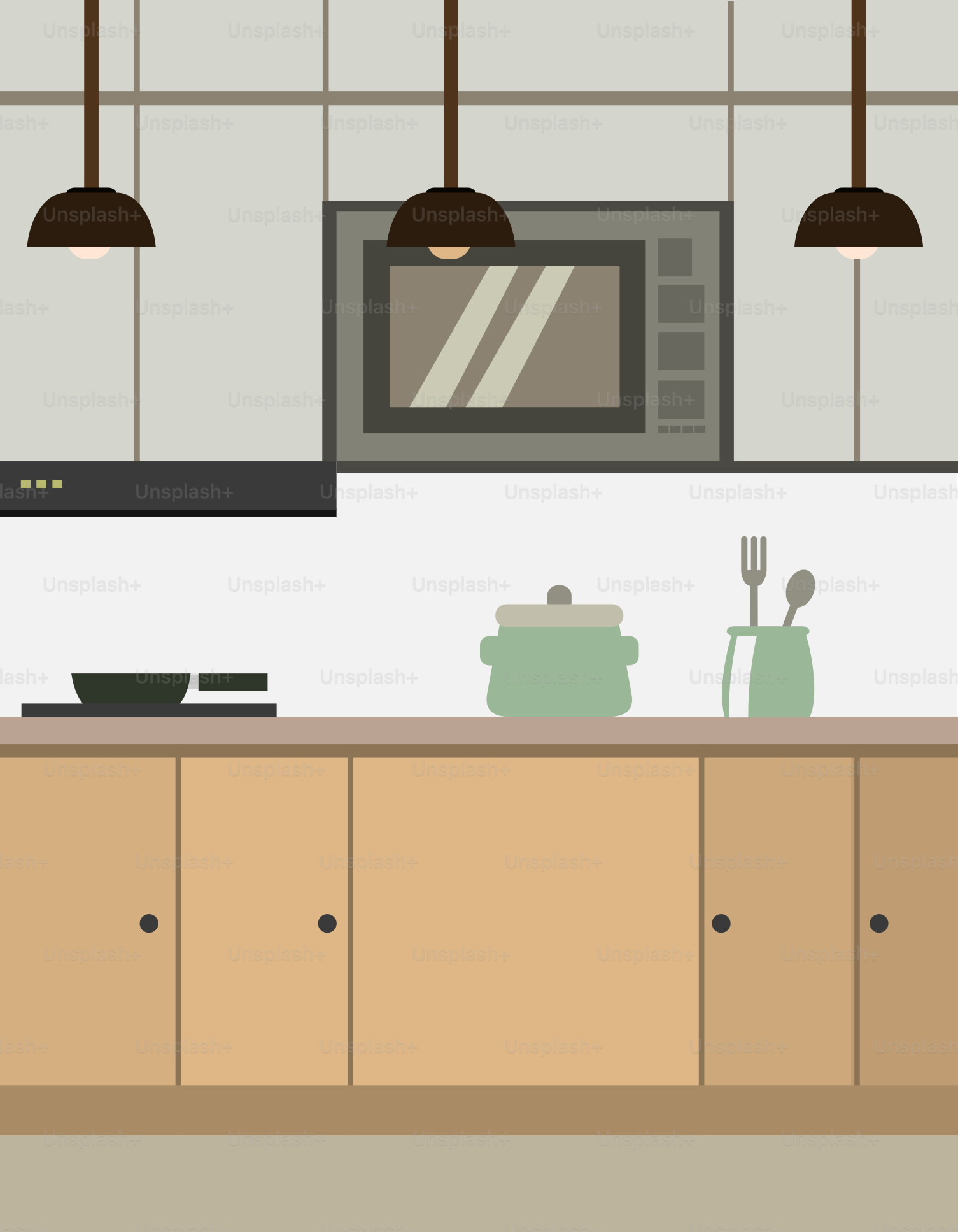 Una cocina con microondas y encimera