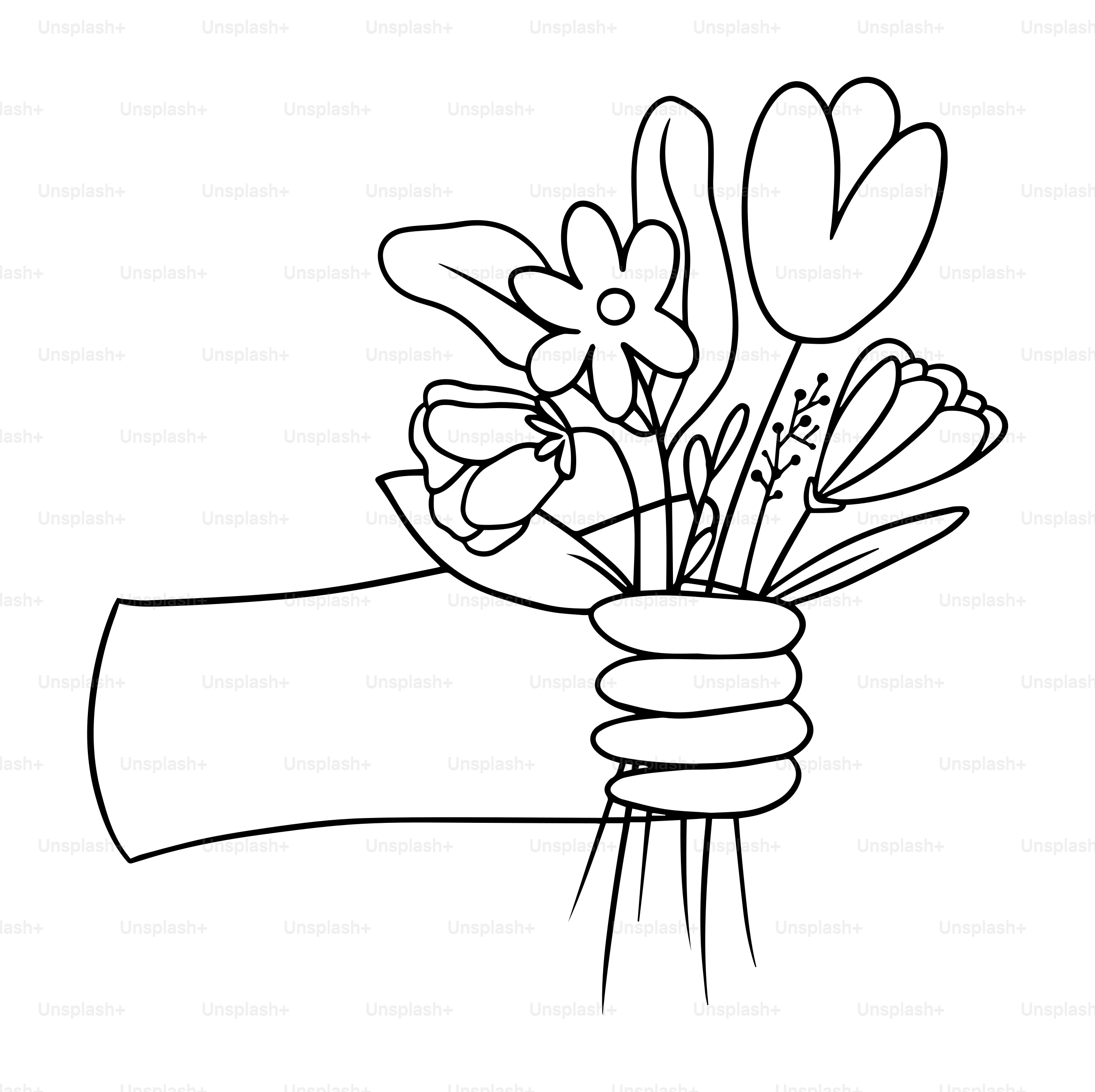 Un dibujo de un ramo de flores en una mano vector – Imagen de Flores en  Unsplash, image size:3000x2993