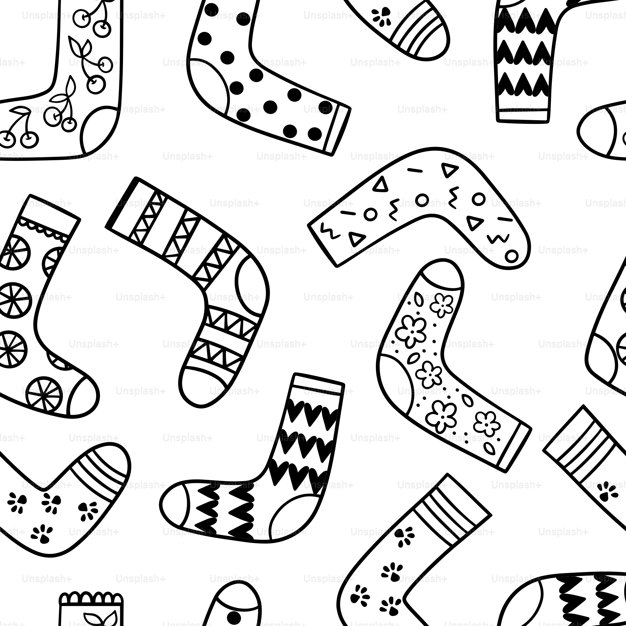 A black and white pattern of socks