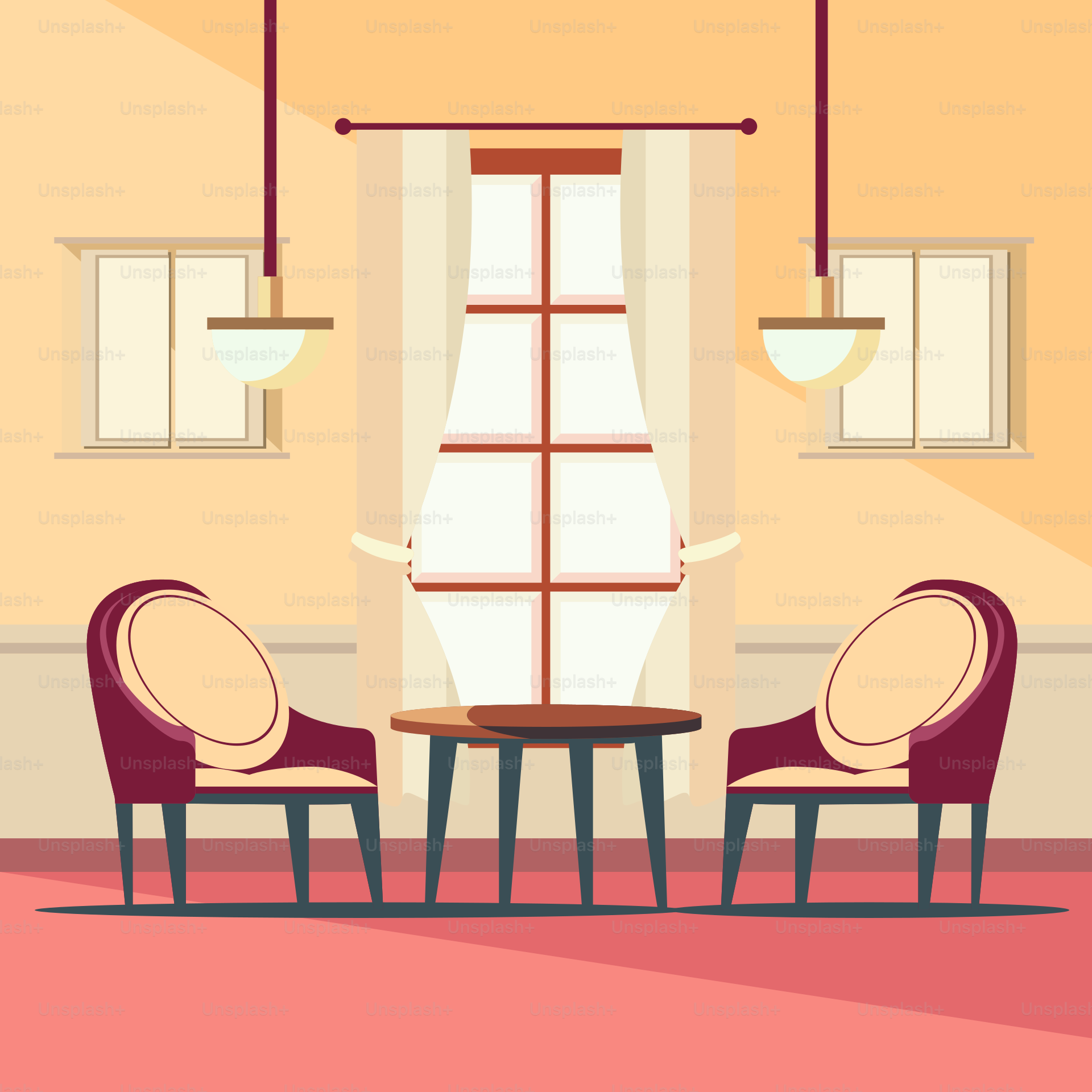 A room with a table, chairs and a window