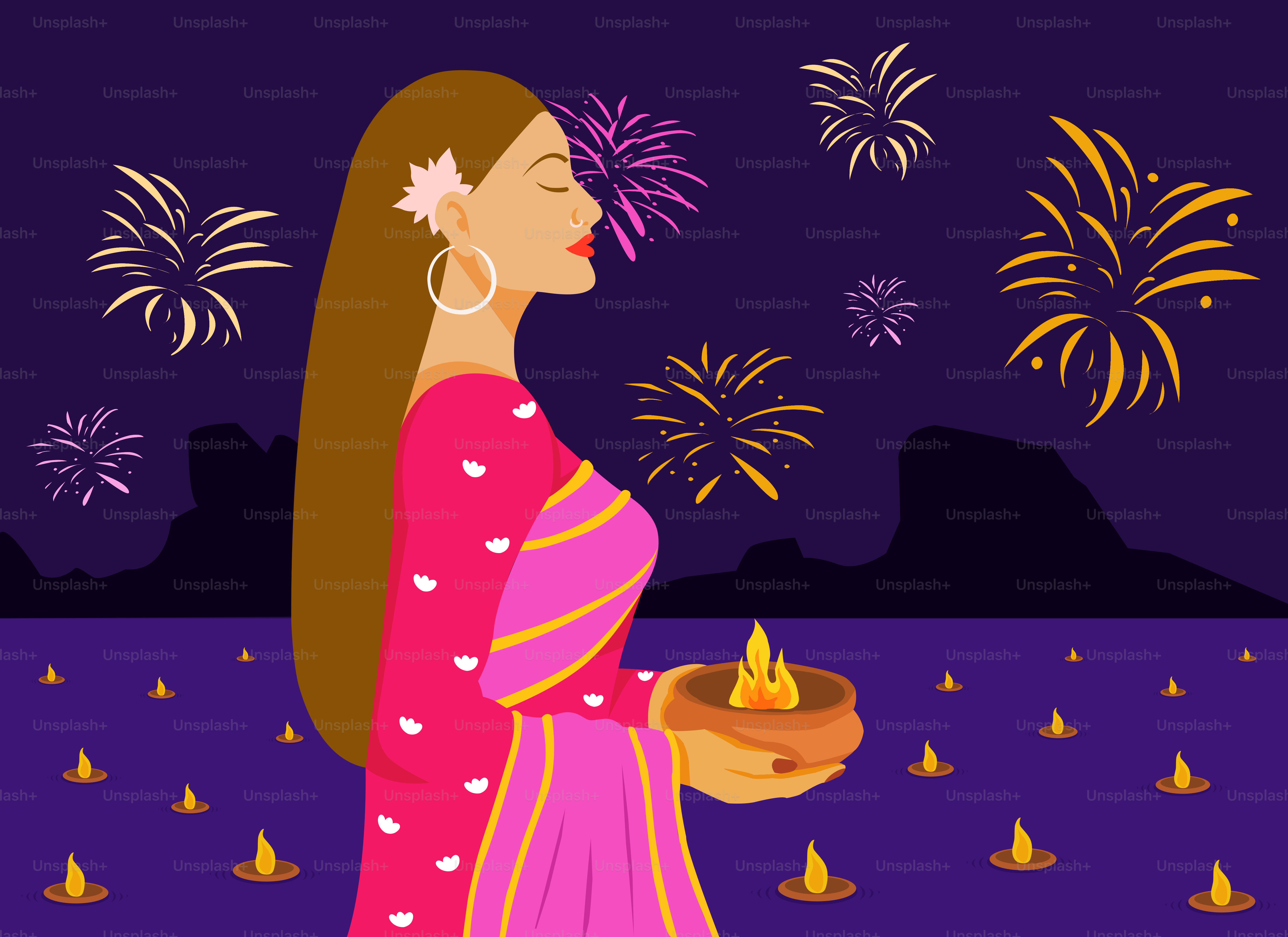 A woman in a pink sari holding a plate of food