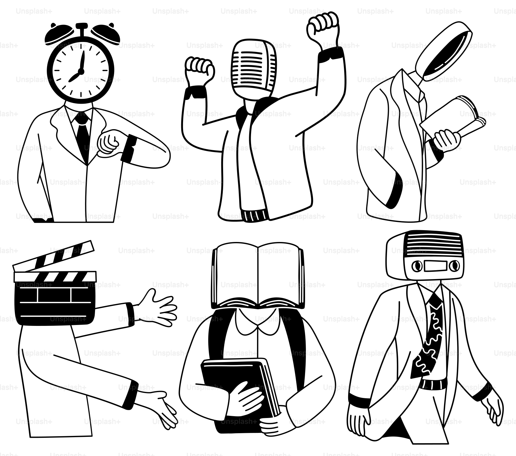 Un dessin en noir et blanc de personnes portant différents costumes  vectoriel – Image de Abstrait sur Unsplash, image size:3000x2647