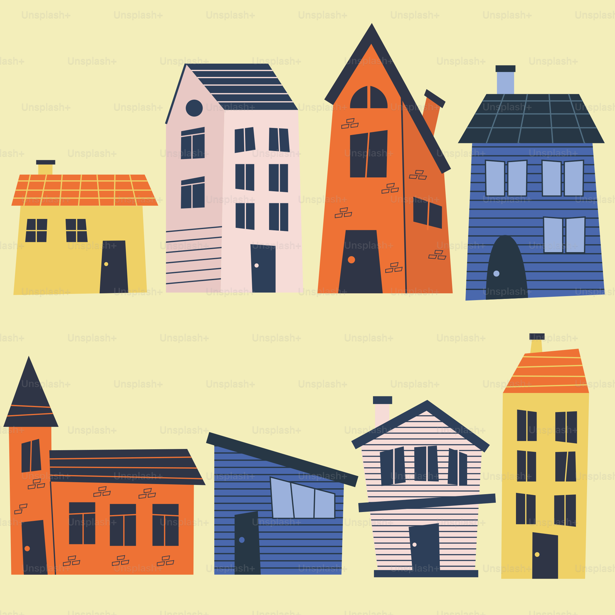 A row of colorful houses sitting next to each other