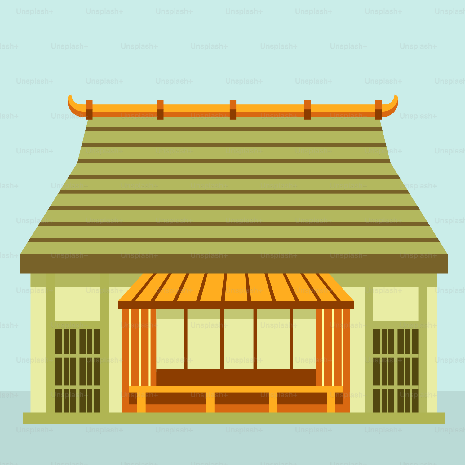 A small building with a roof and a door