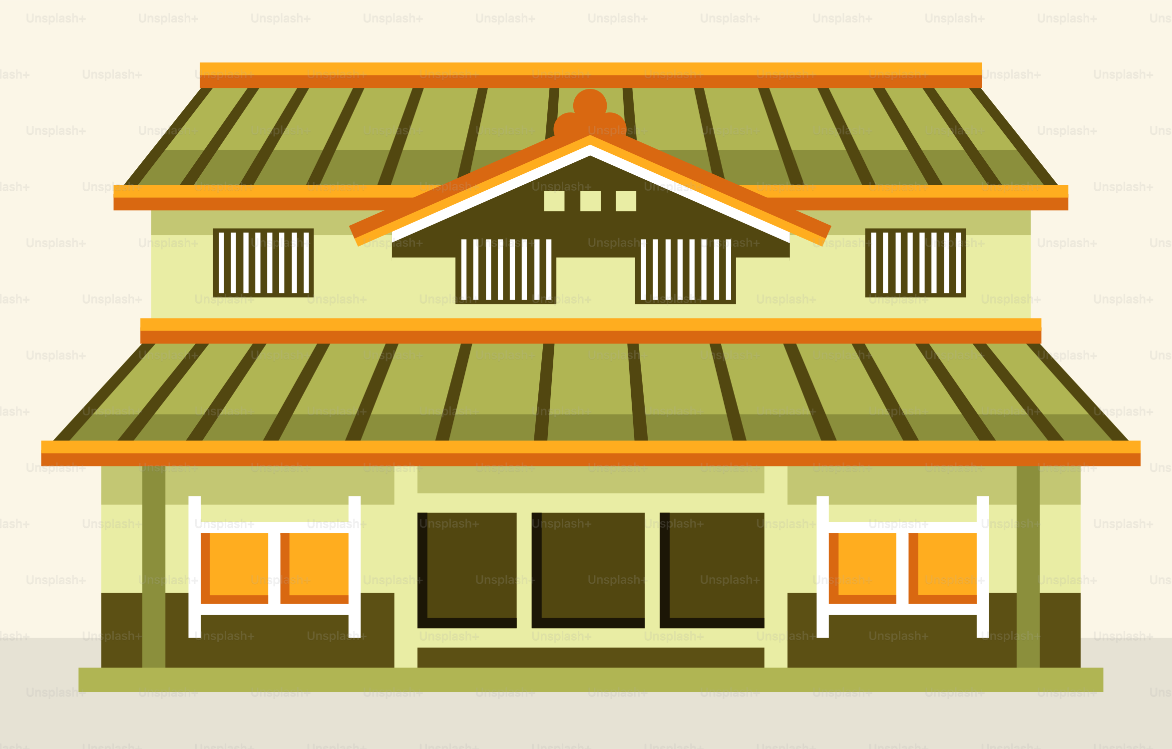 A building with a green roof and a brown roof