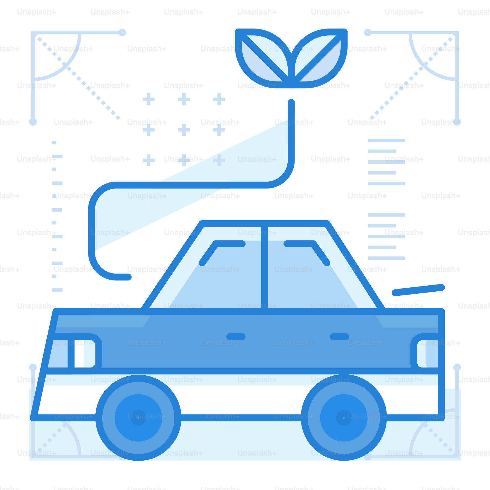 A blue car with a plant growing out of it