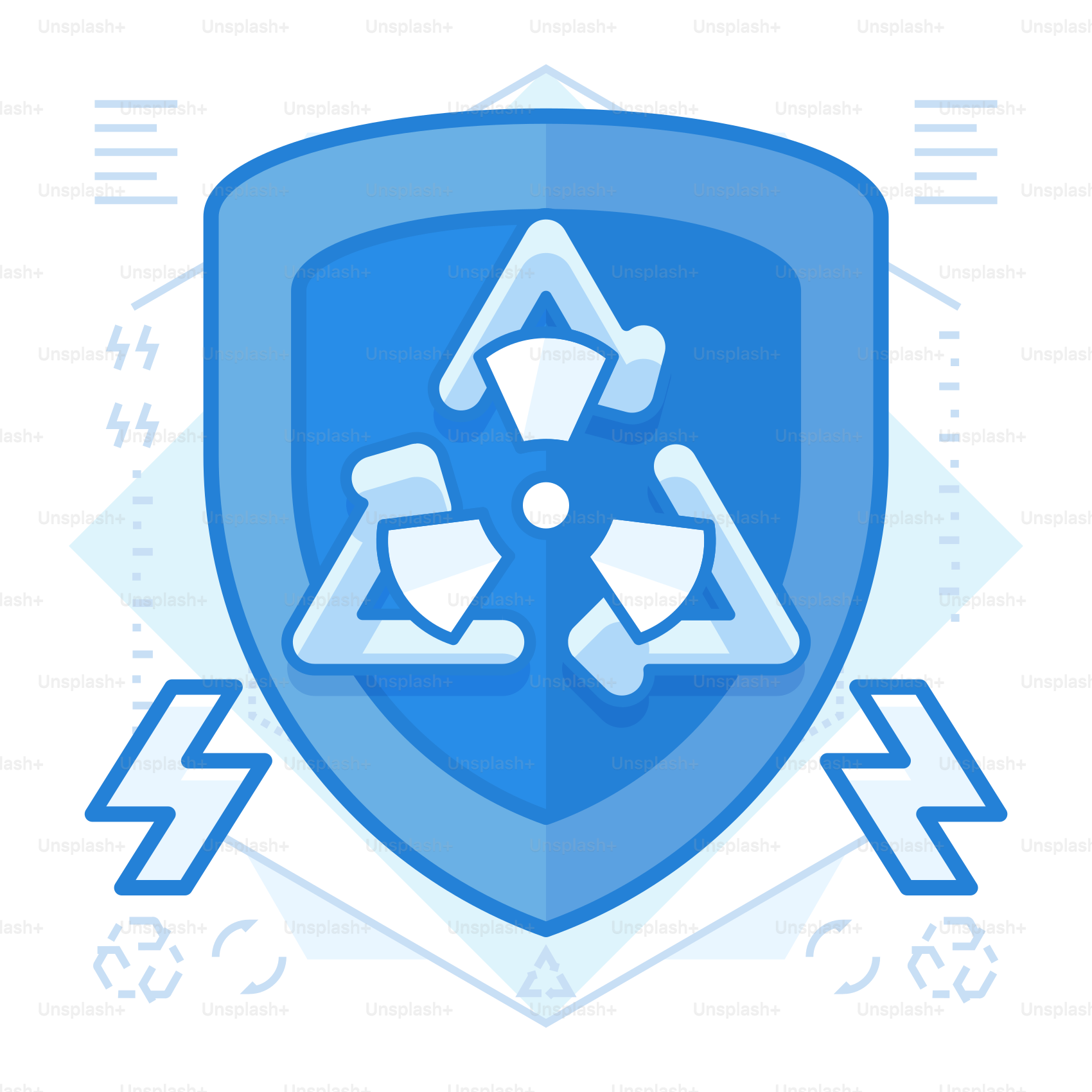 Un escudo azul con un símbolo de reciclaje