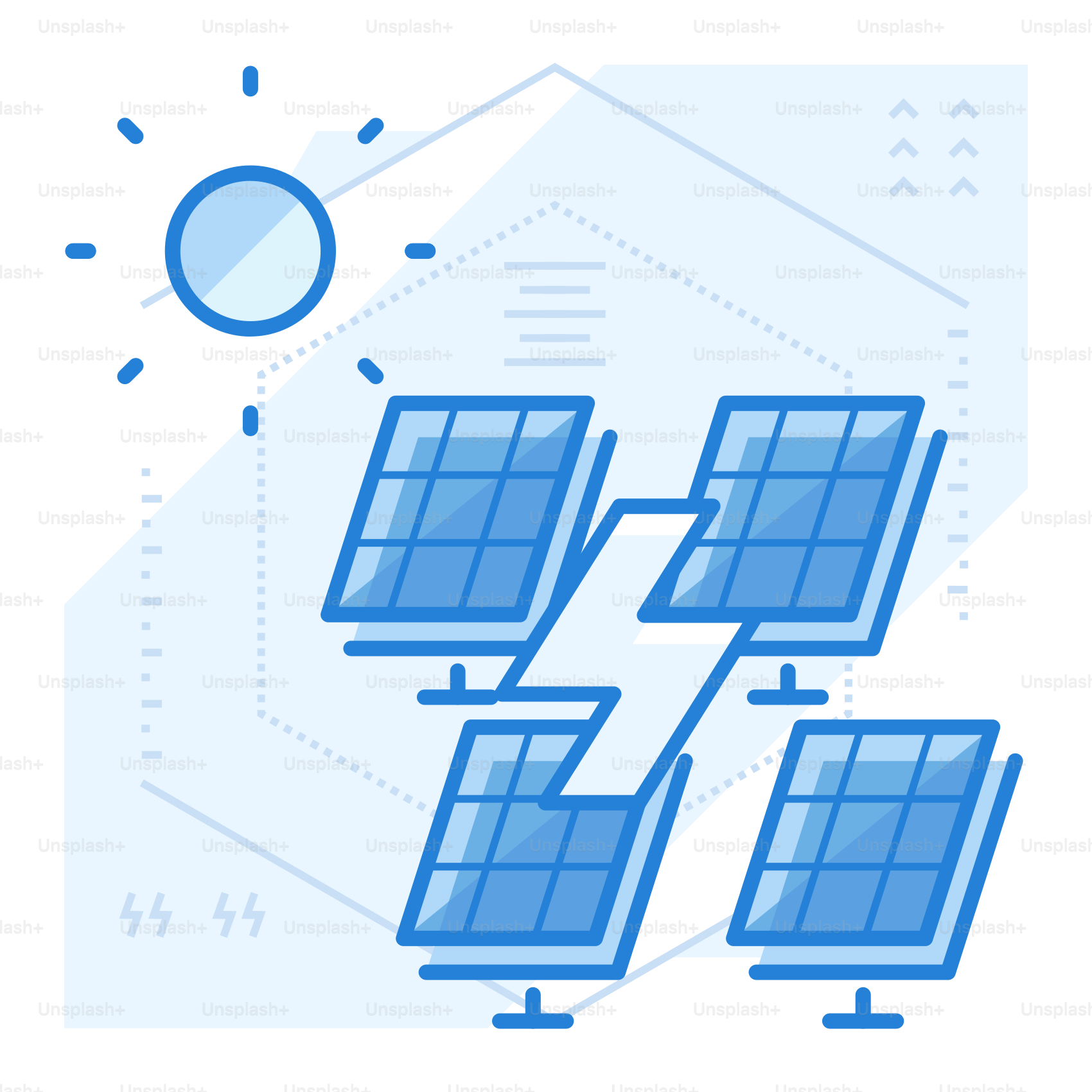 A diagram of a solar panel with a sun in the background