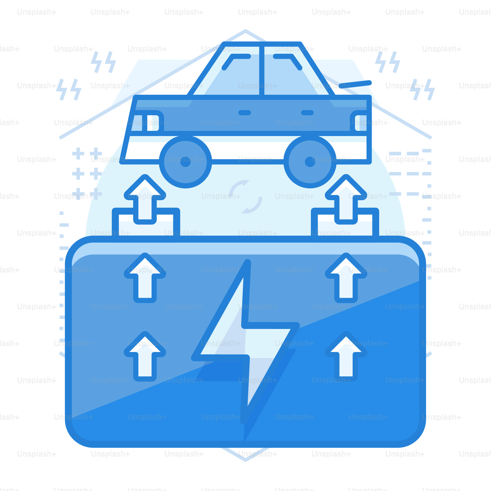 Un coche azul está encima de una caja azul