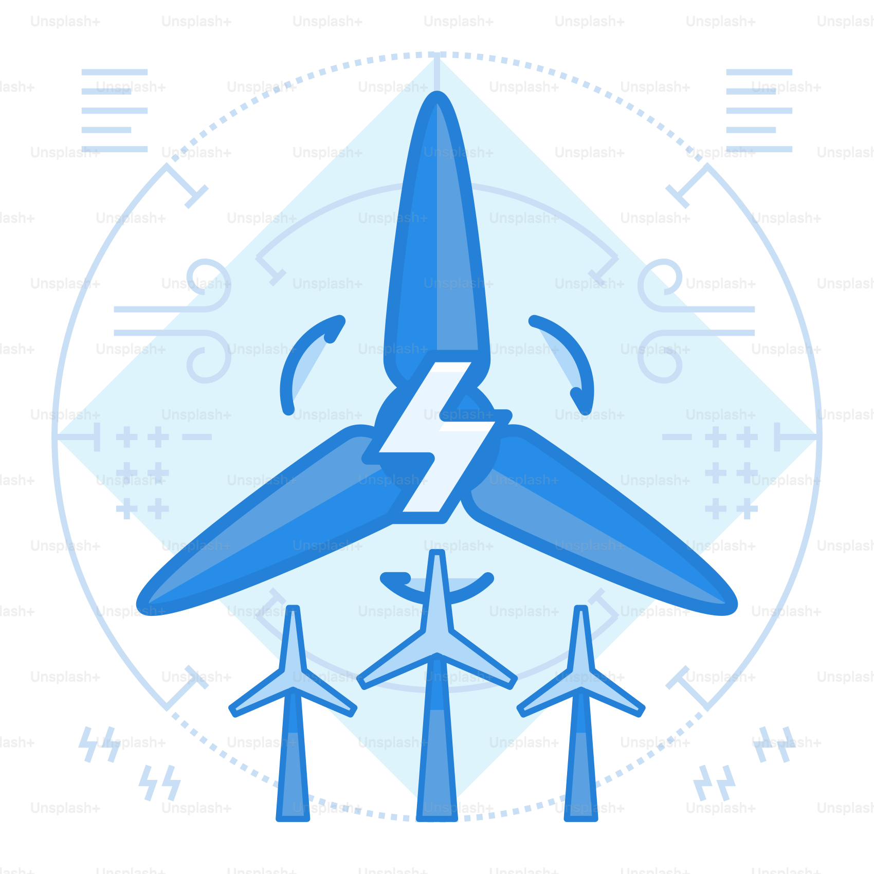 Un avión azul volando por los aires