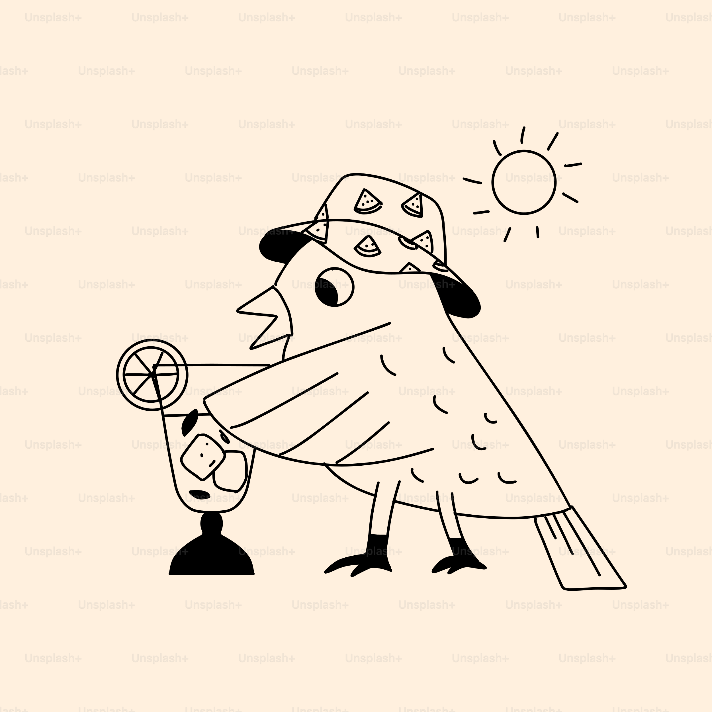 A drawing of a bird with a magnifying glass