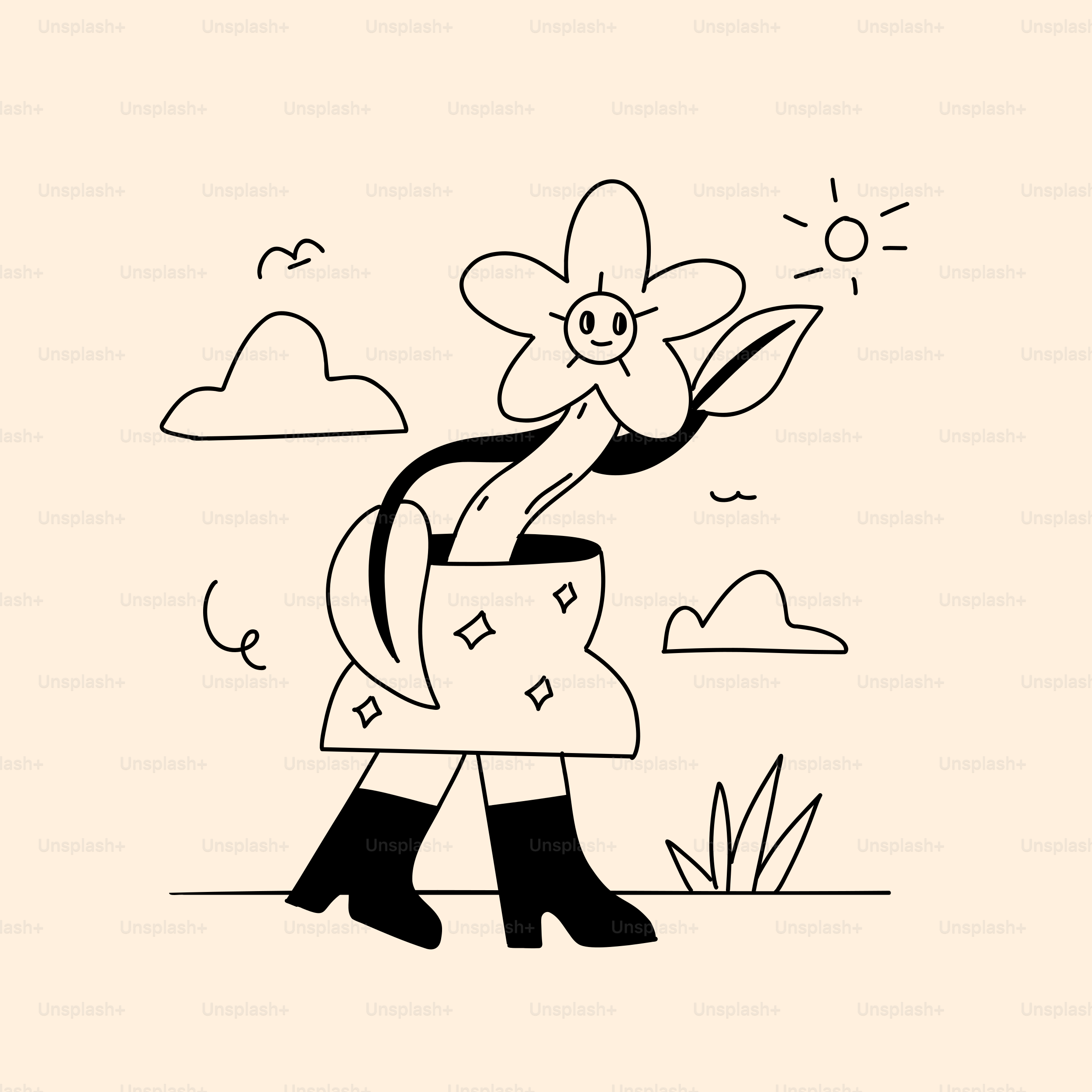 Un dibujo en blanco y negro de una persona sosteniendo una flor
