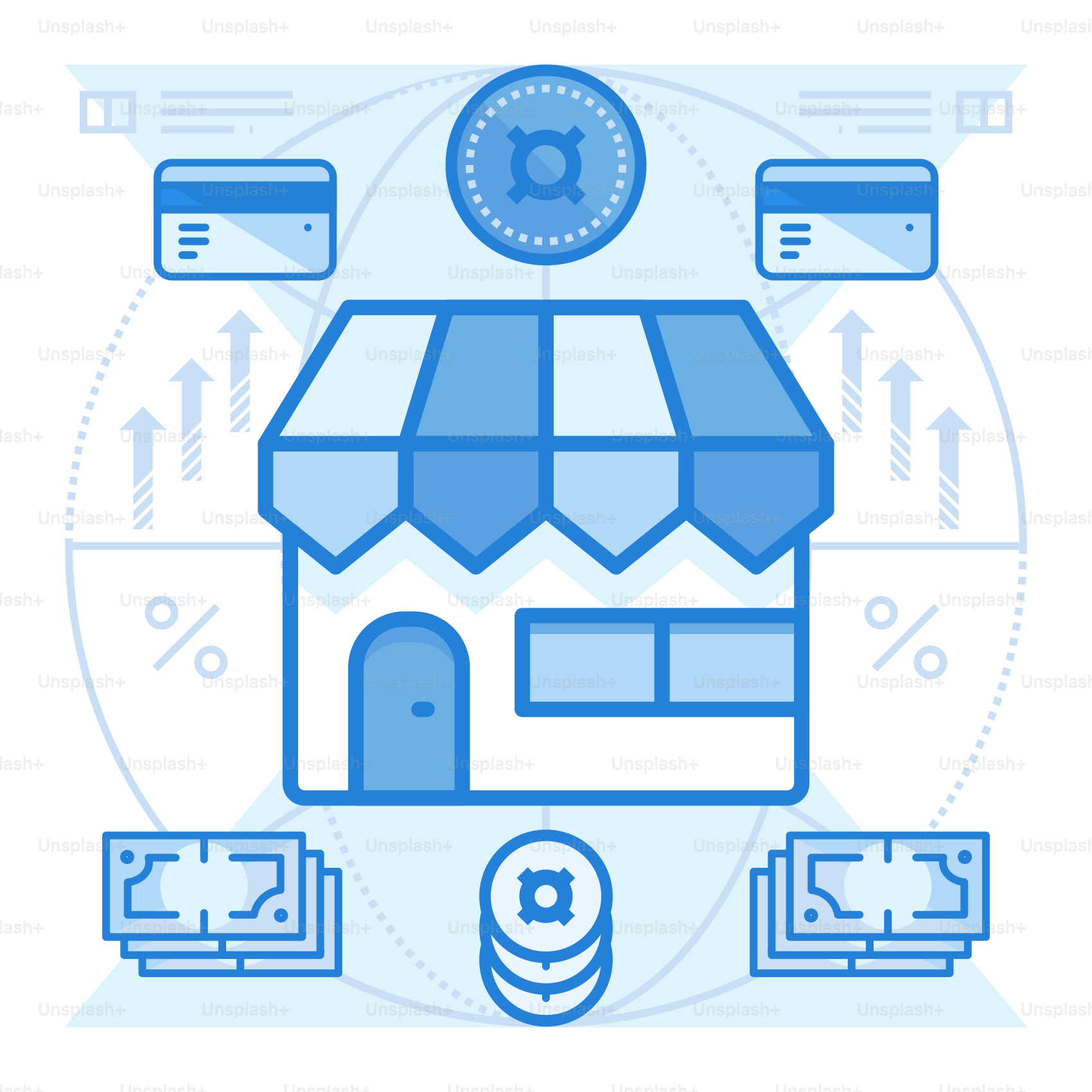 A blue and white icon of a store