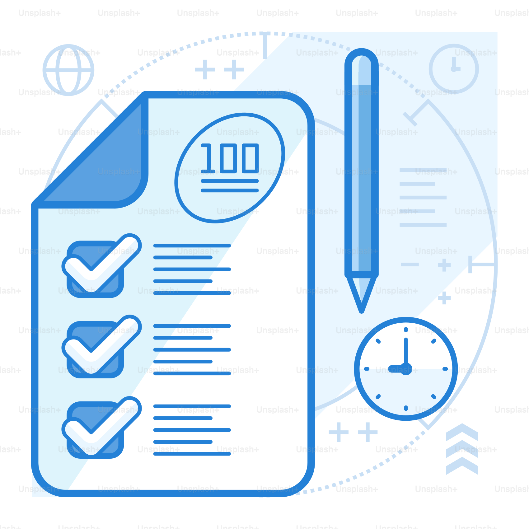 Una lista di controllo con una penna e un orologio