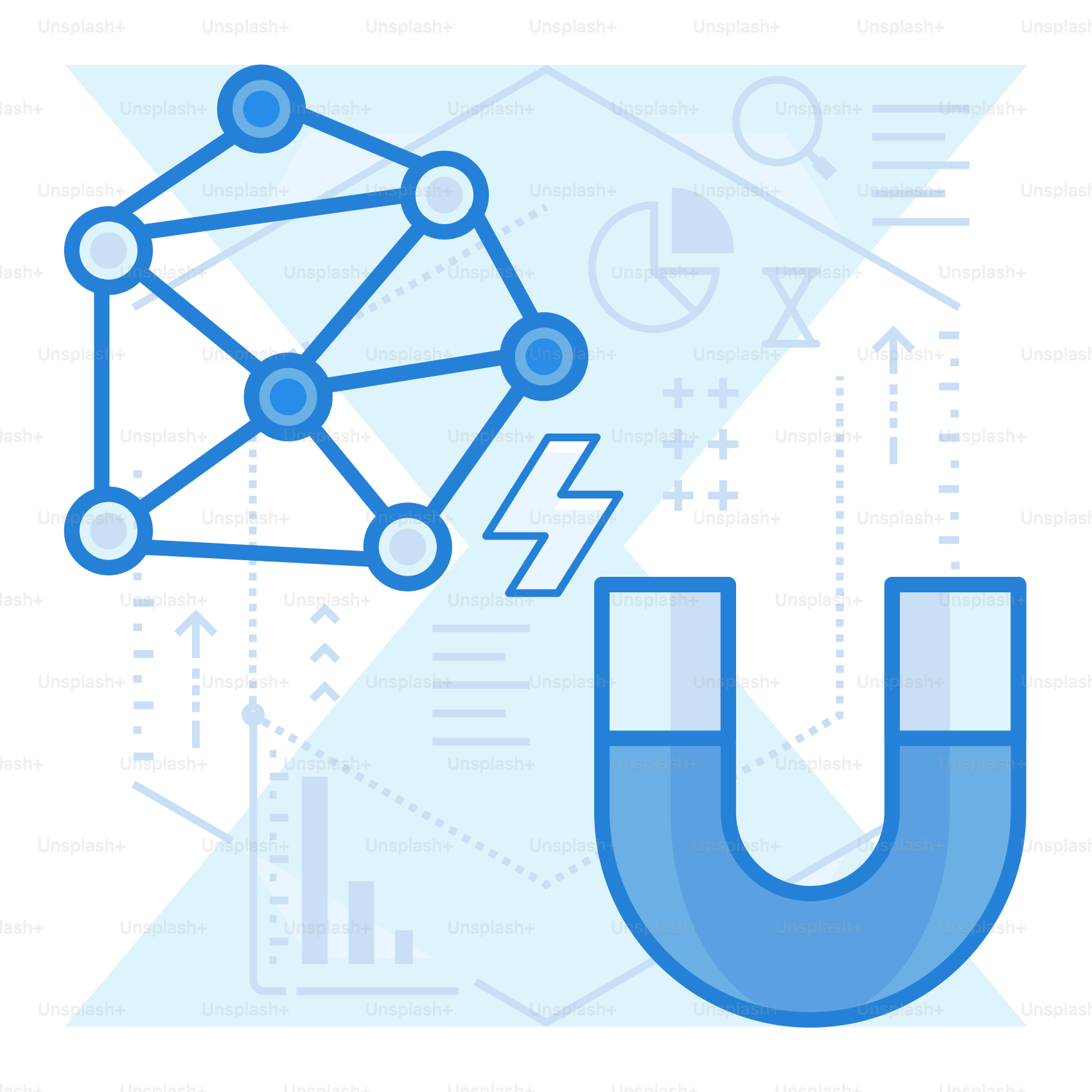 A graphic of a magnet and a network
