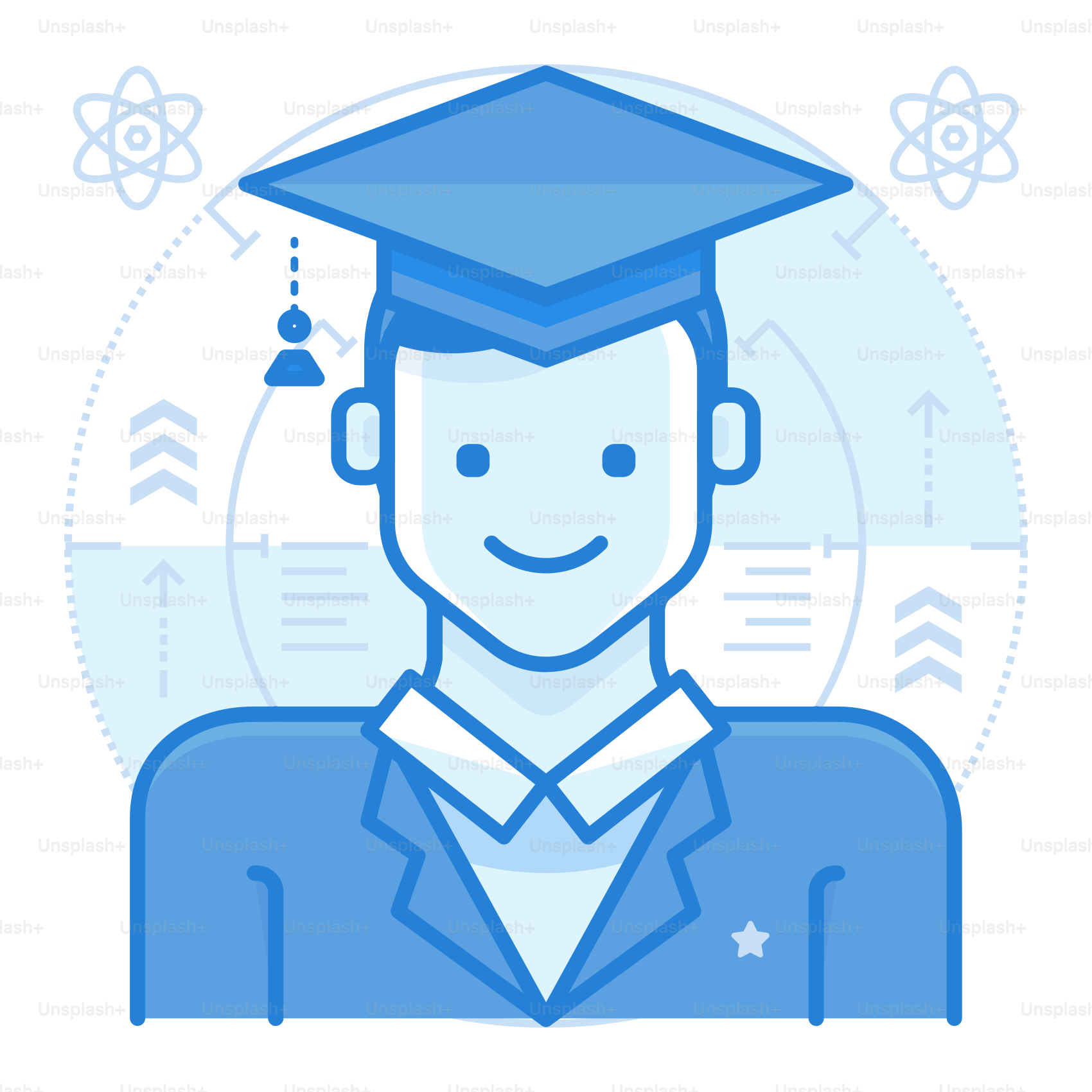 A man wearing a blue graduation cap and gown