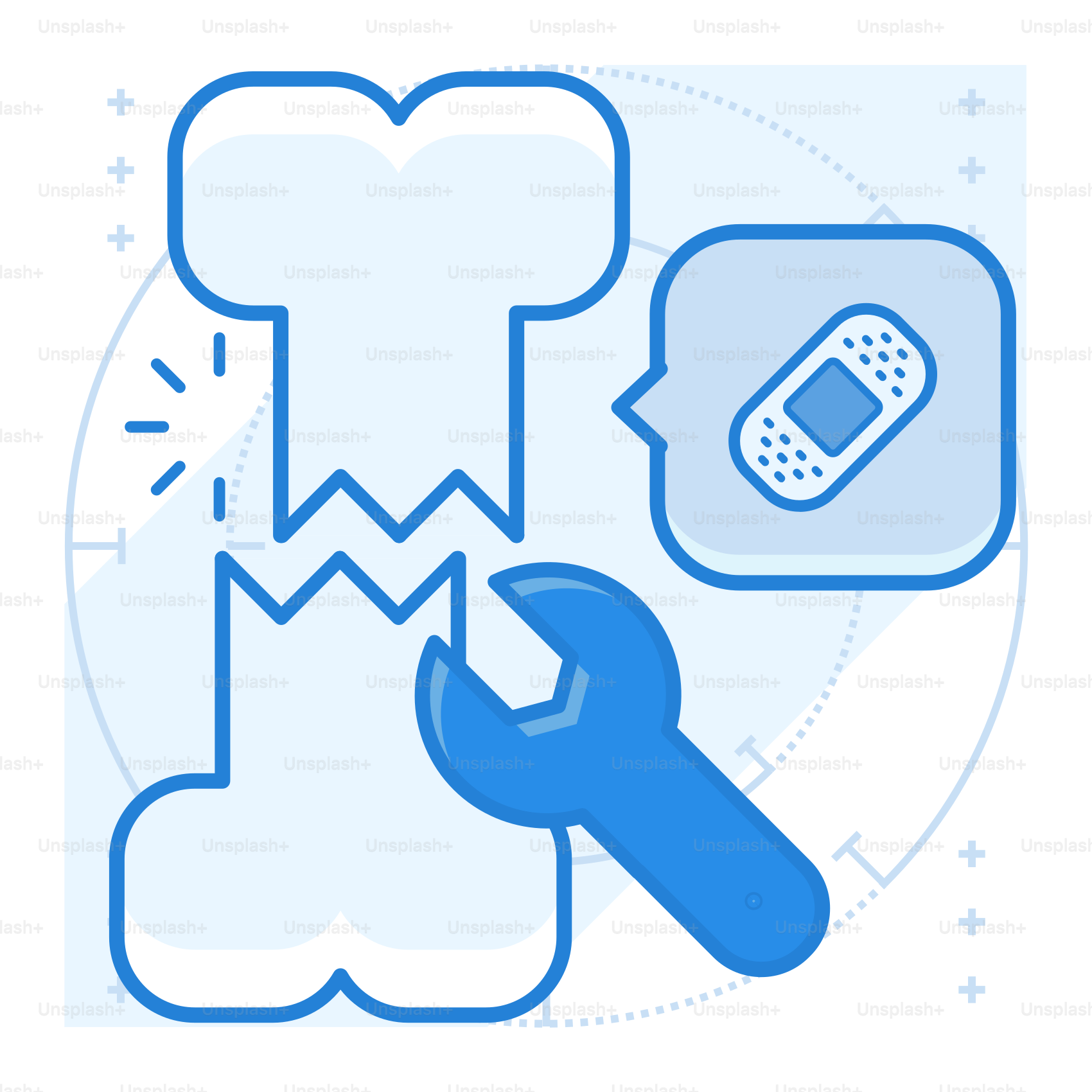 A hand holding a wrench in front of a phone