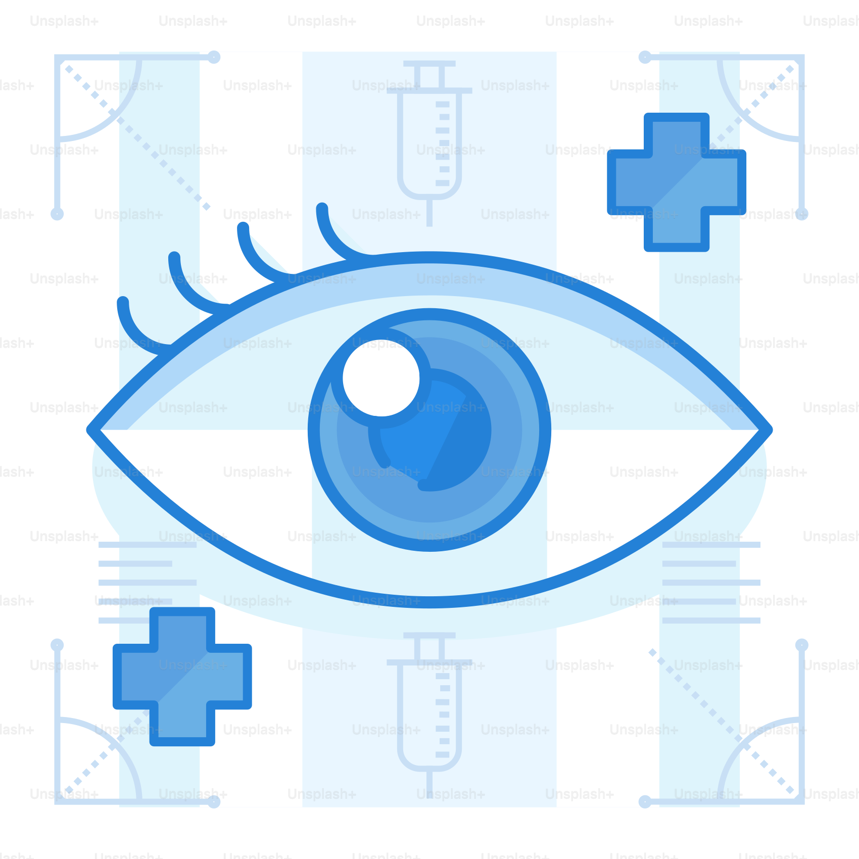 A blue eye with a medical cross on it