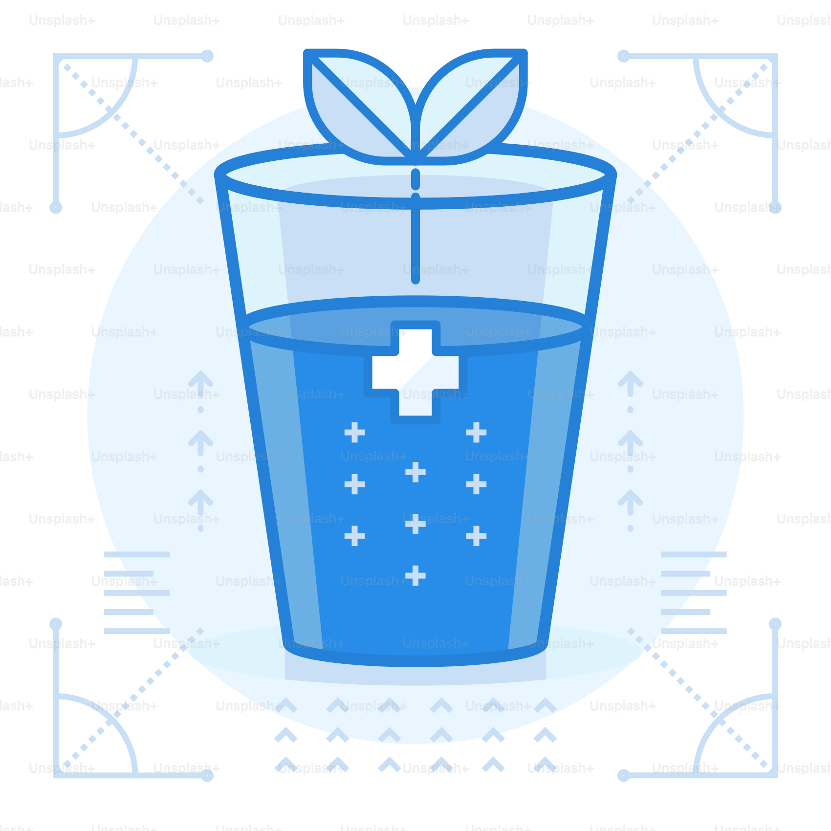 A glass of water with a leaf on top