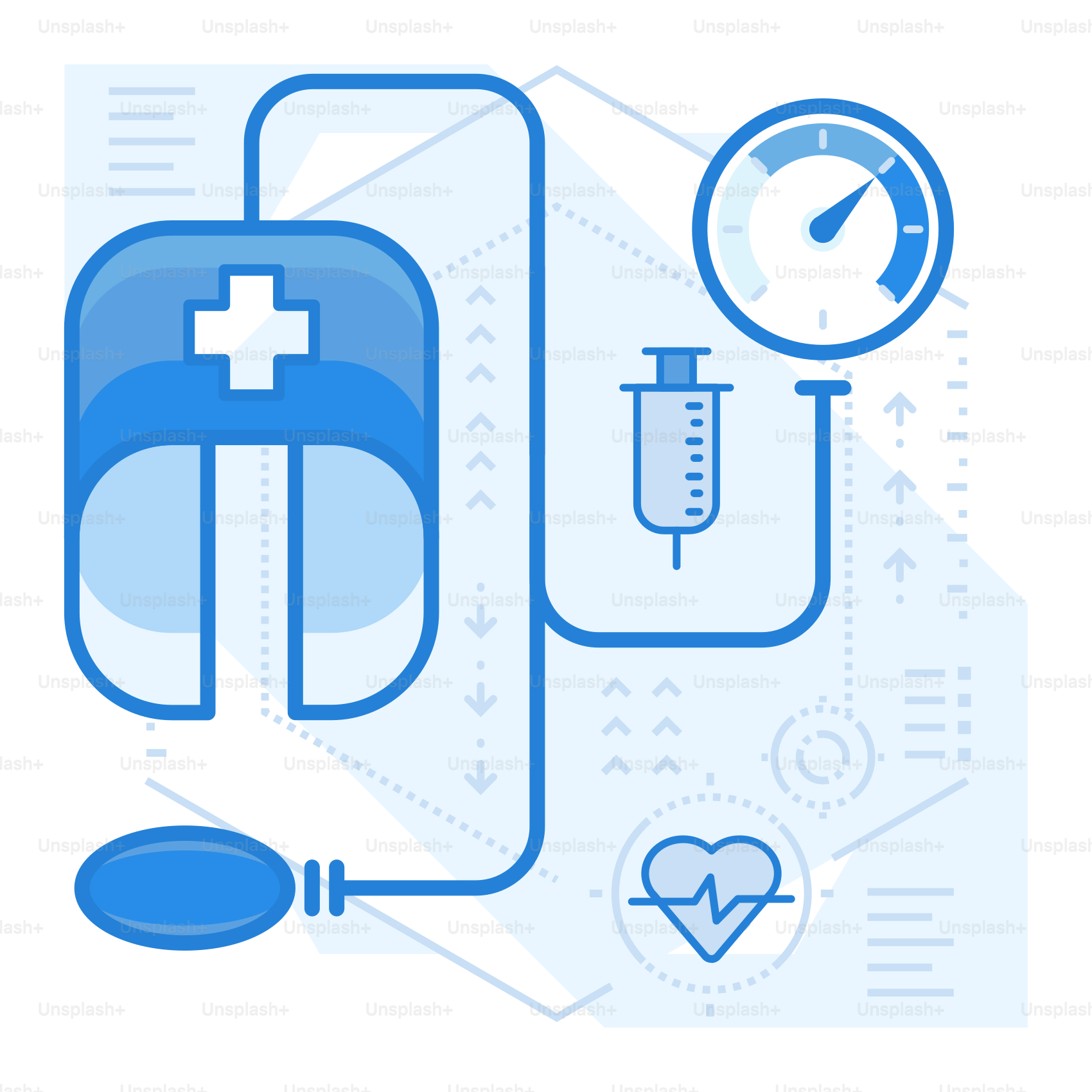 A medical device with a stethoscope next to it