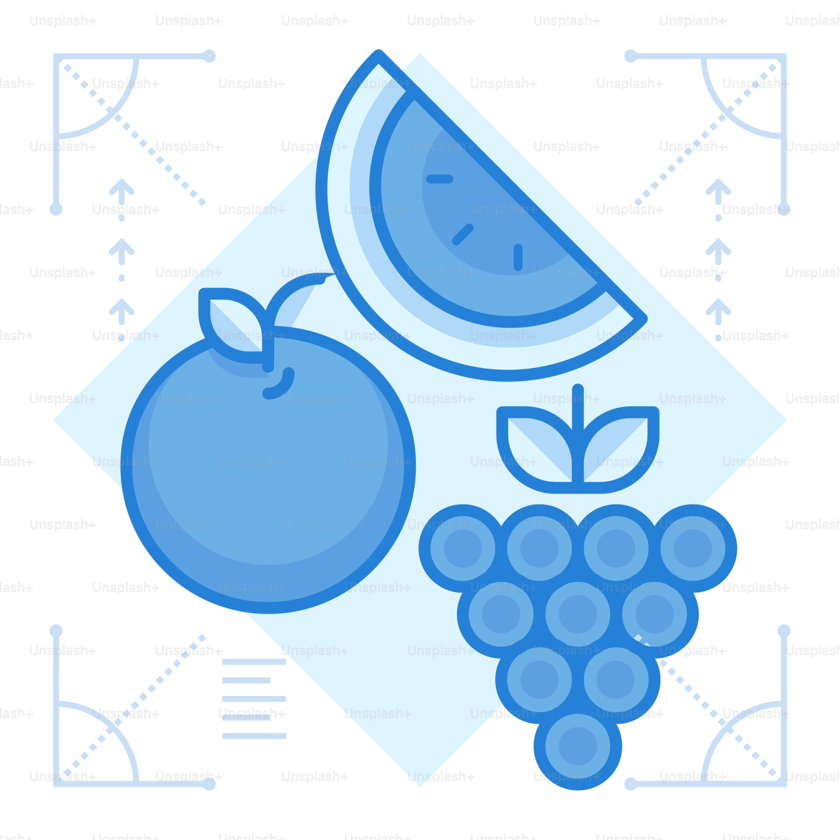 A picture of grapes and an apple on a white background