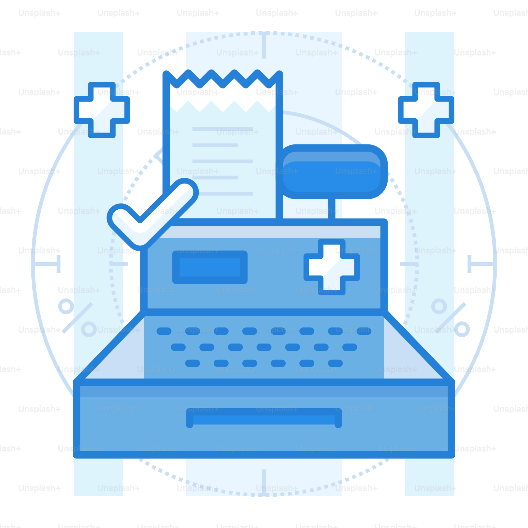 A blue typewriter with a check mark on top of it