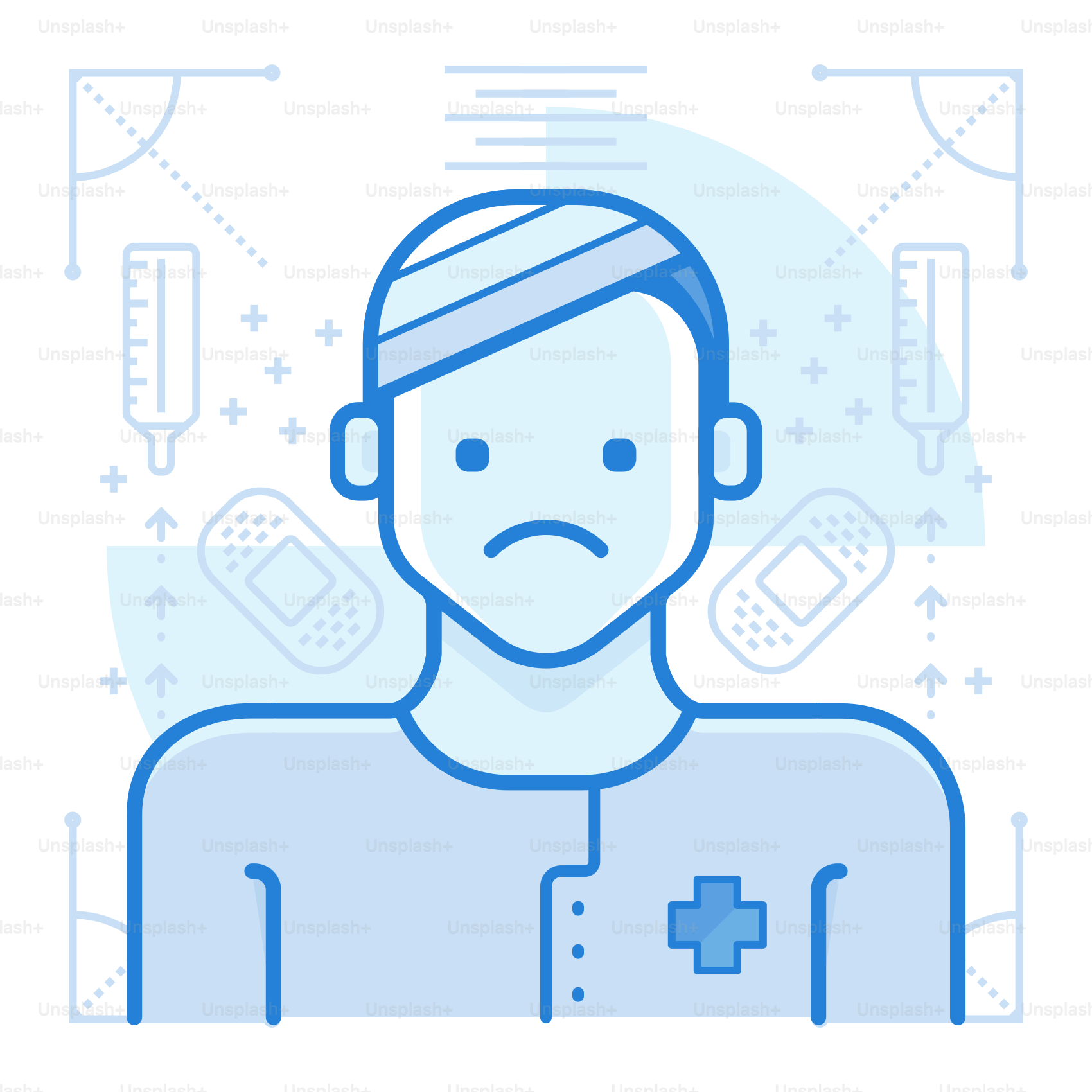 Un hombre con una venda en la cabeza