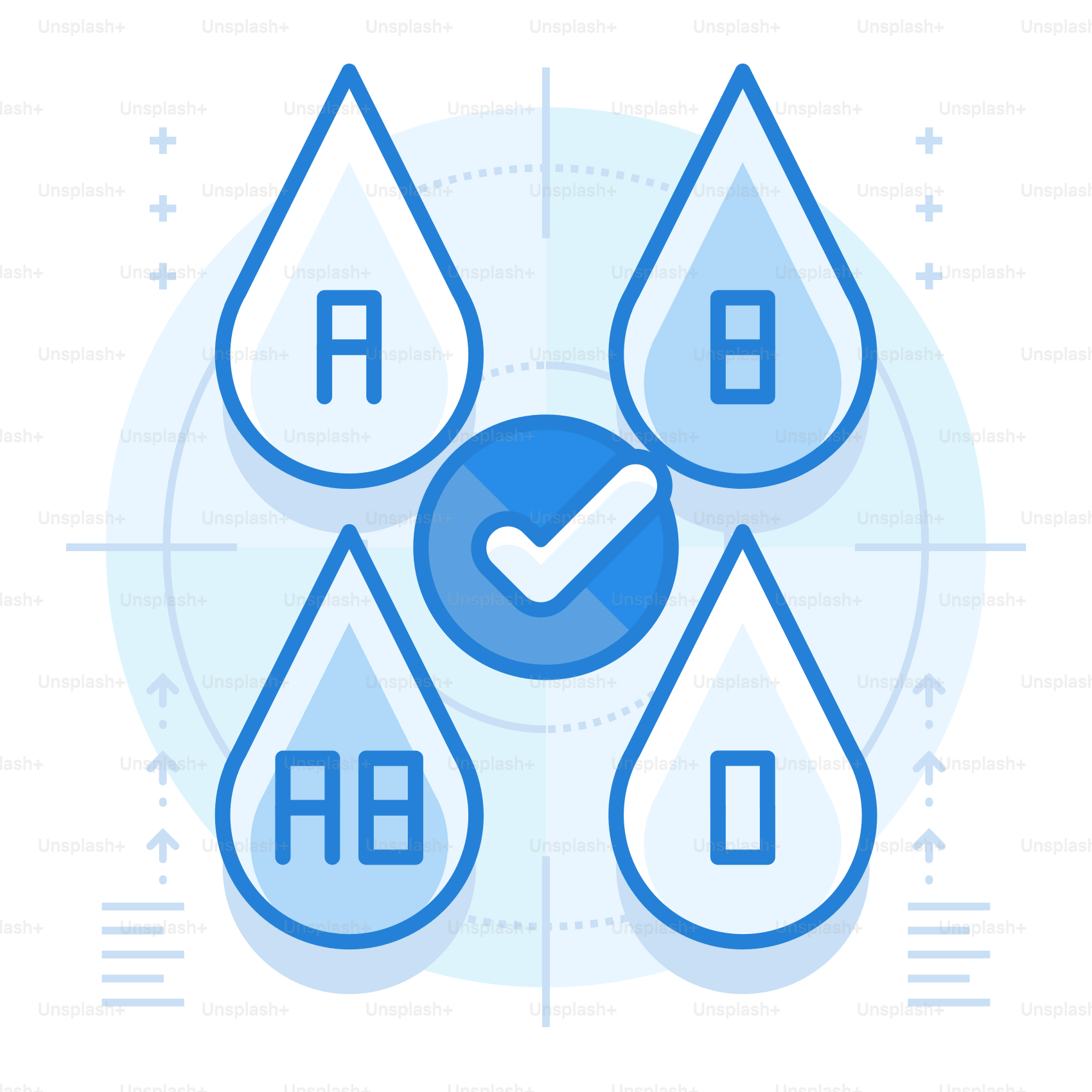 Three drops of water with a check mark in the middle