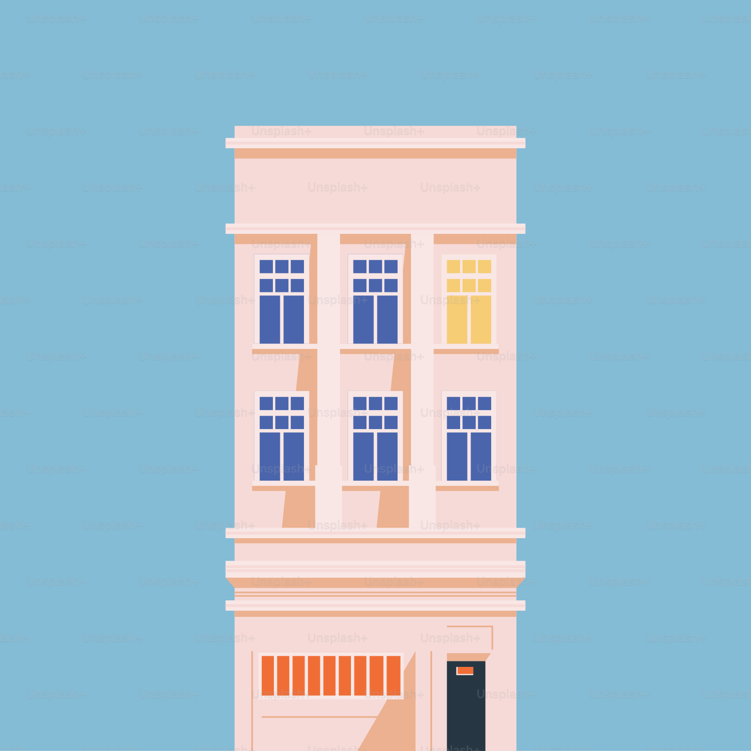 A tall building with a door and windows