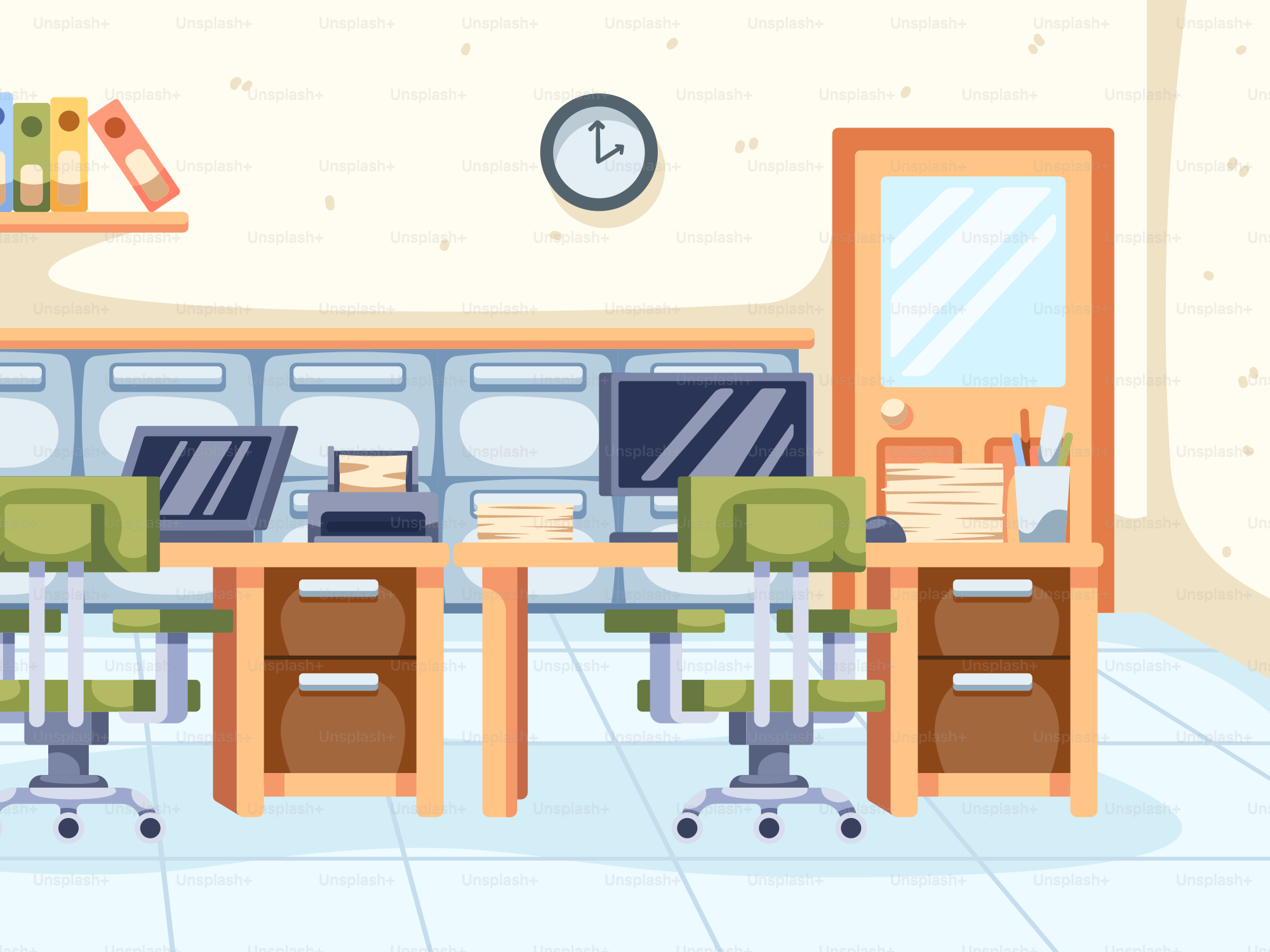 A room filled with lots of desks and chairs