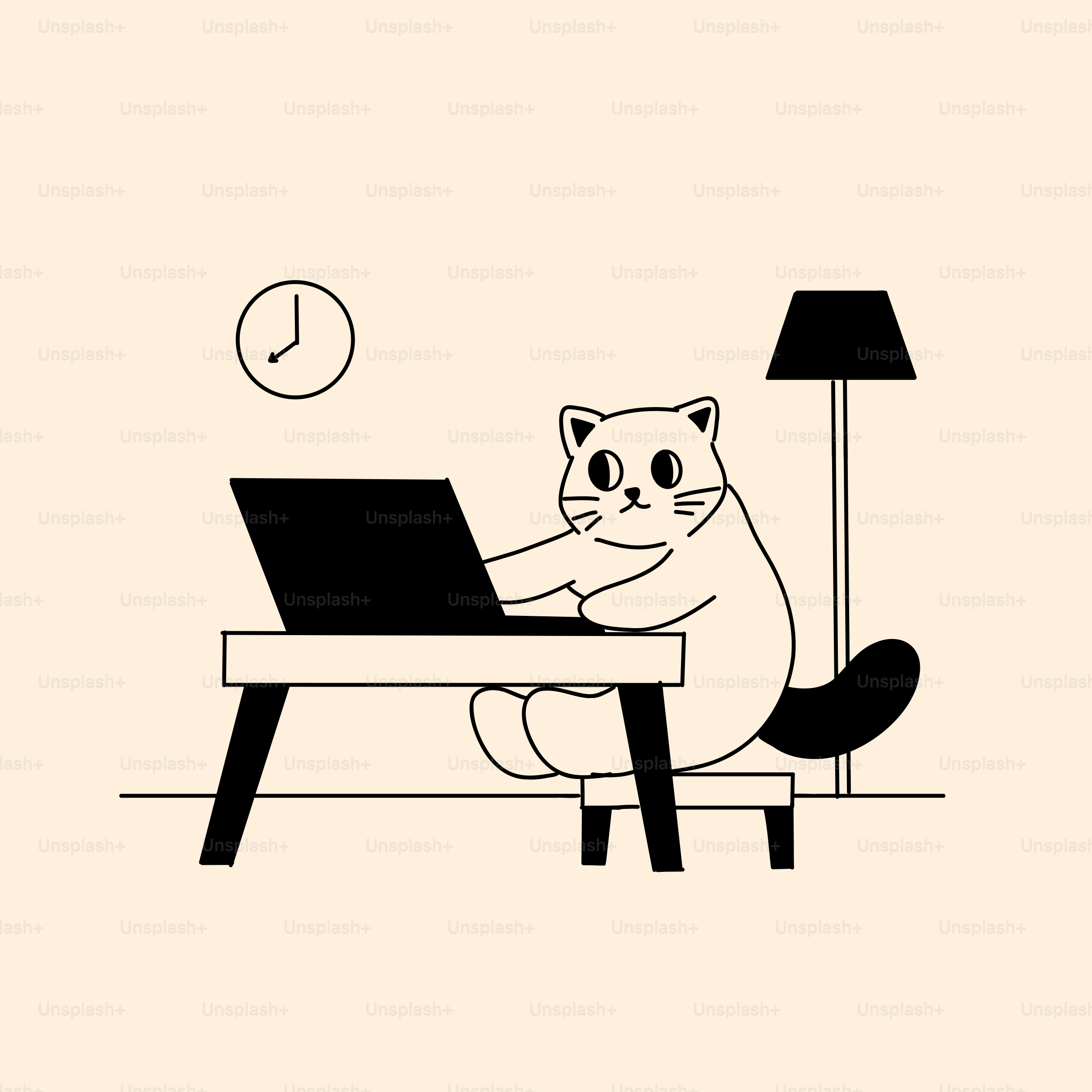 A cat sitting at a desk with a laptop