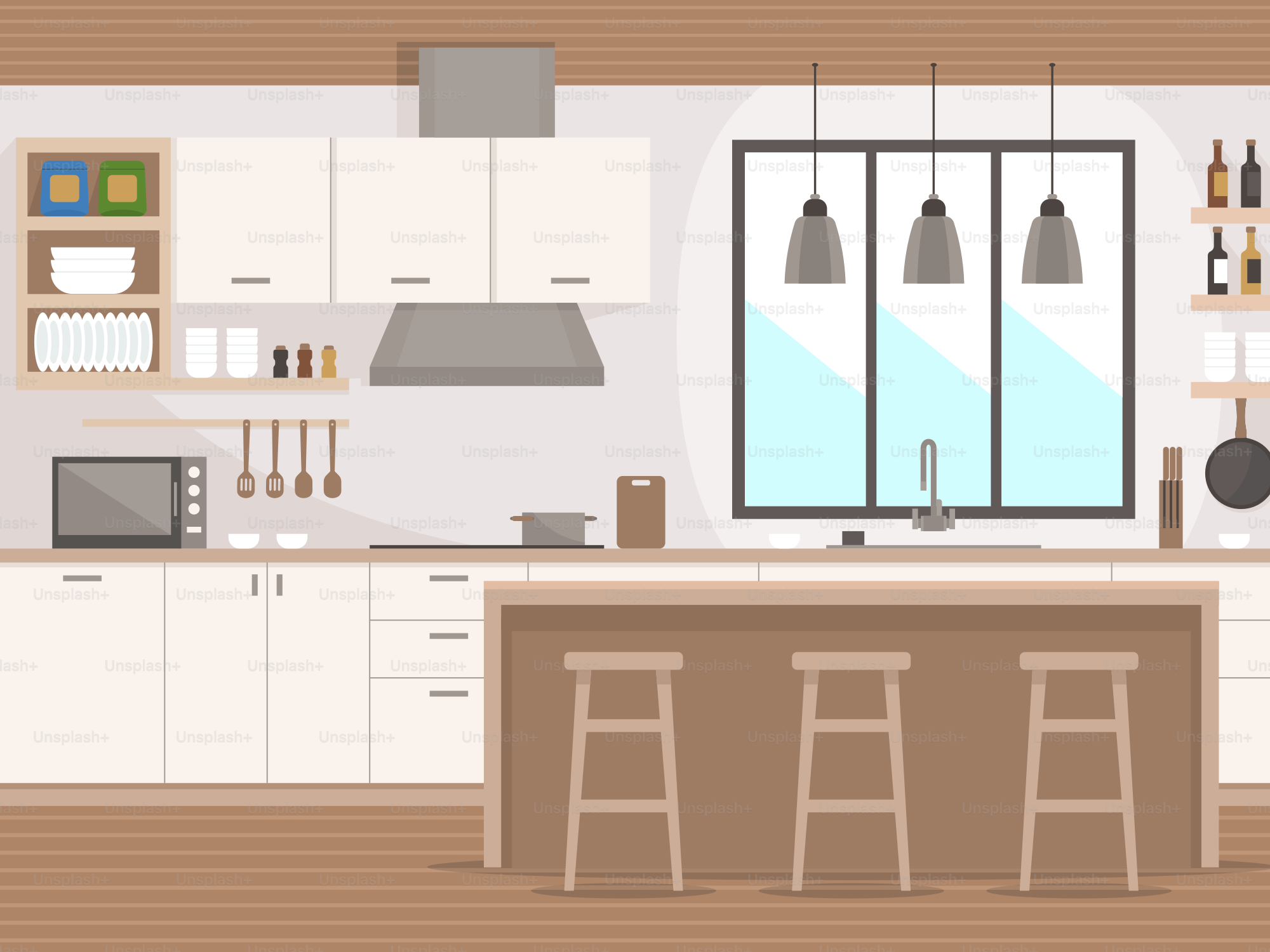 A kitchen with a lot of counter space and stools