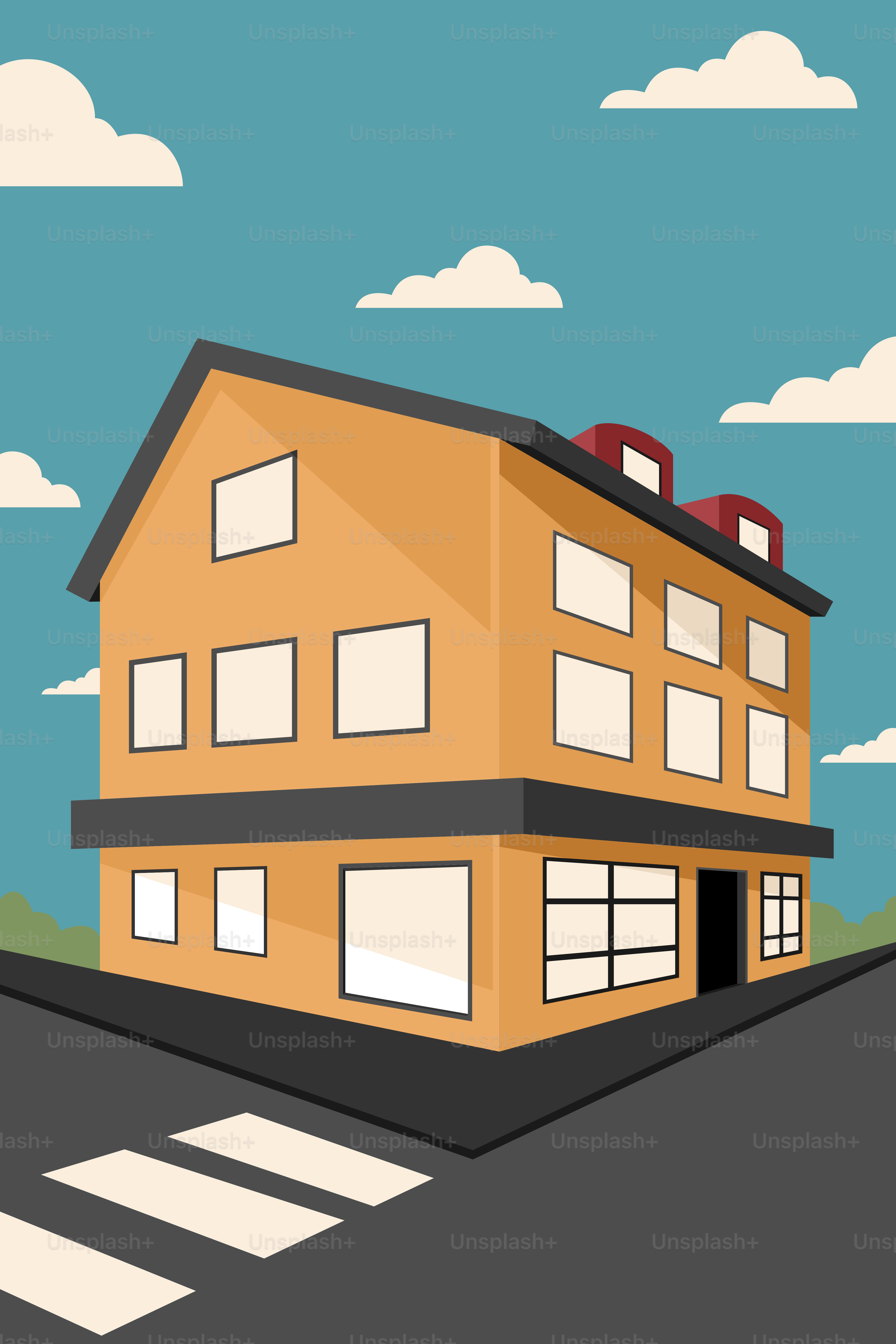A building on the corner of a street with a sky background vector – City  Image on Unsplash, image size:3000x4500