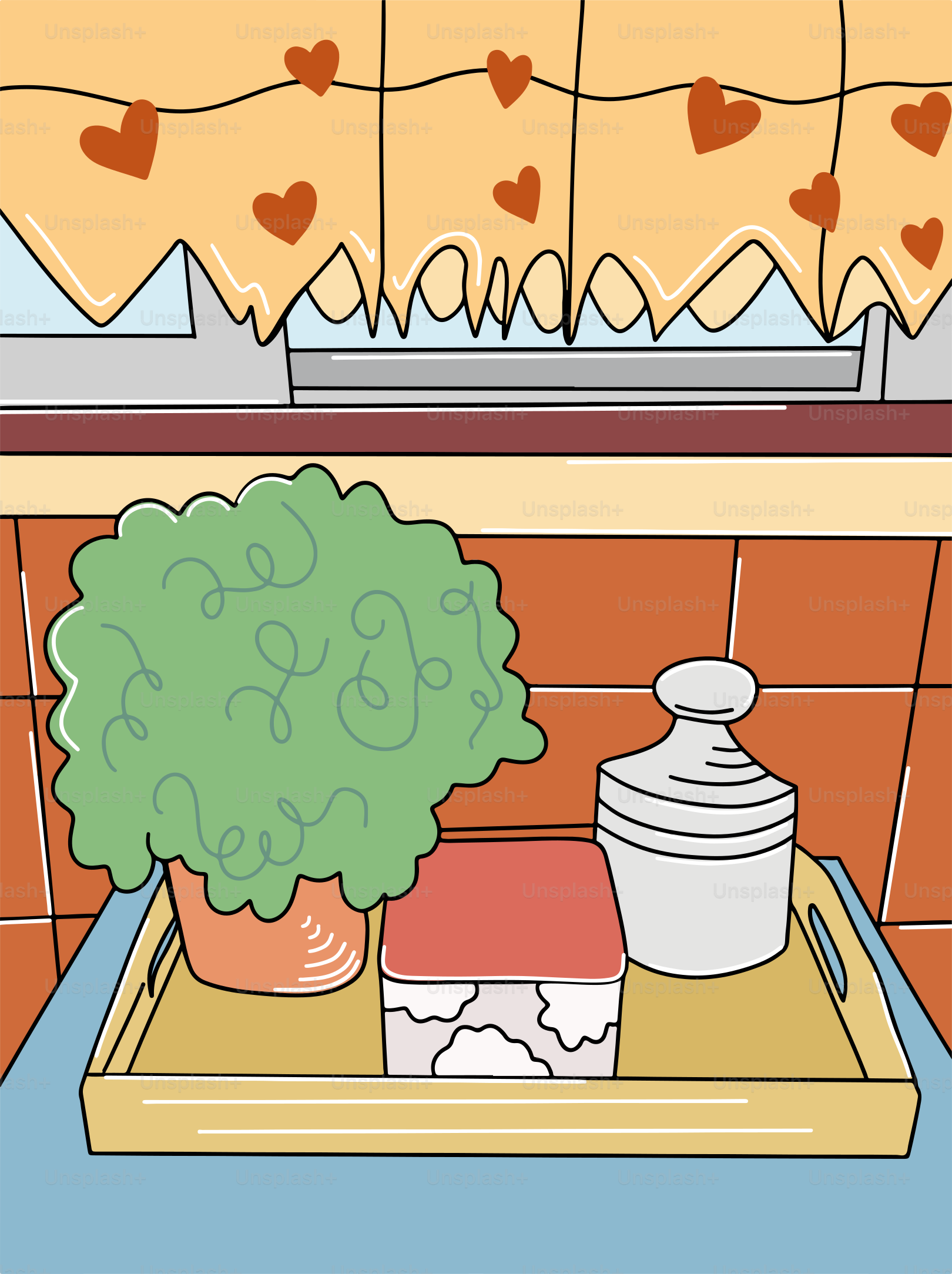 Una planta en maceta sobre la encimera de la cocina