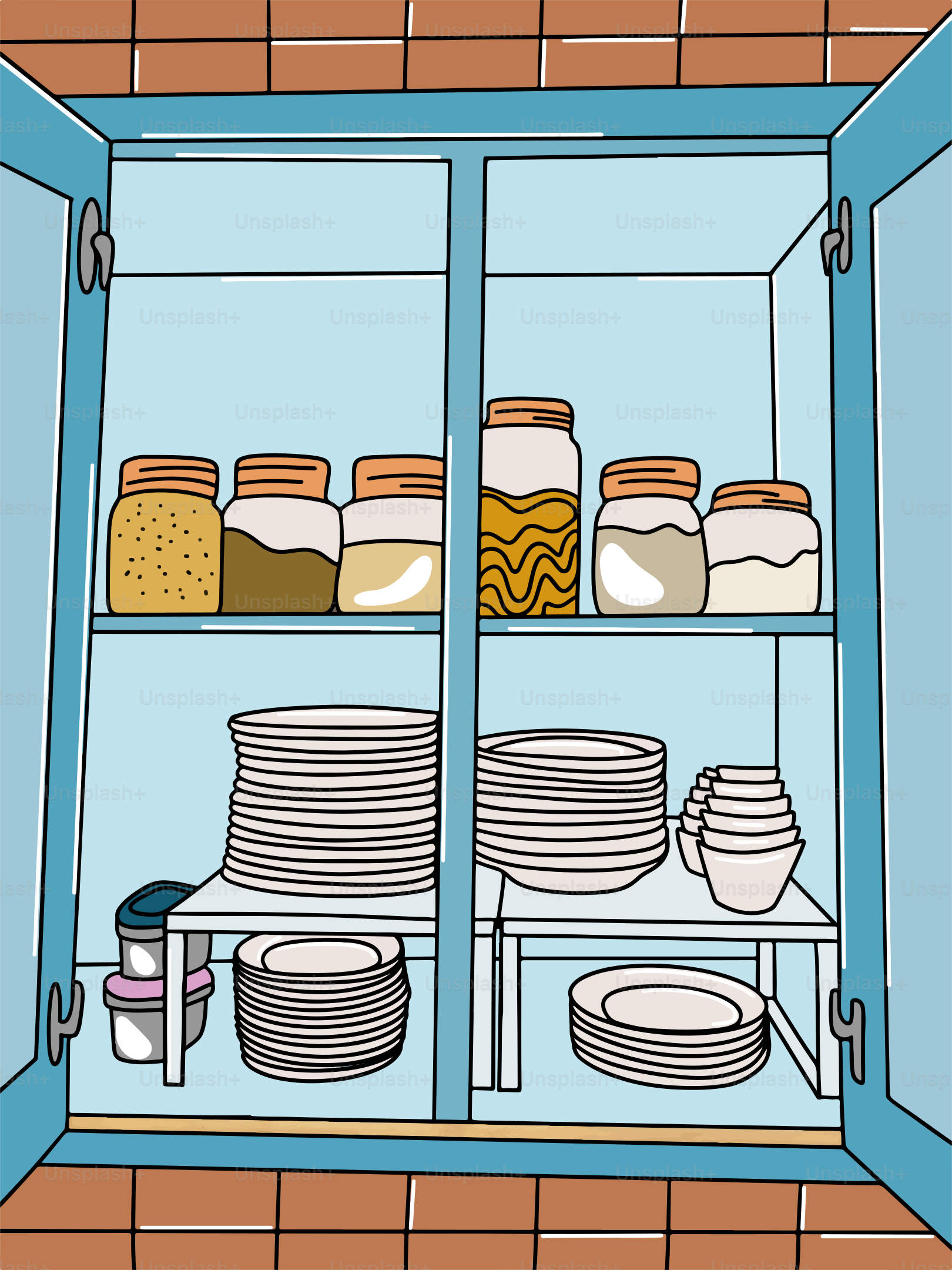 A refrigerator filled with lots of plates and bowls