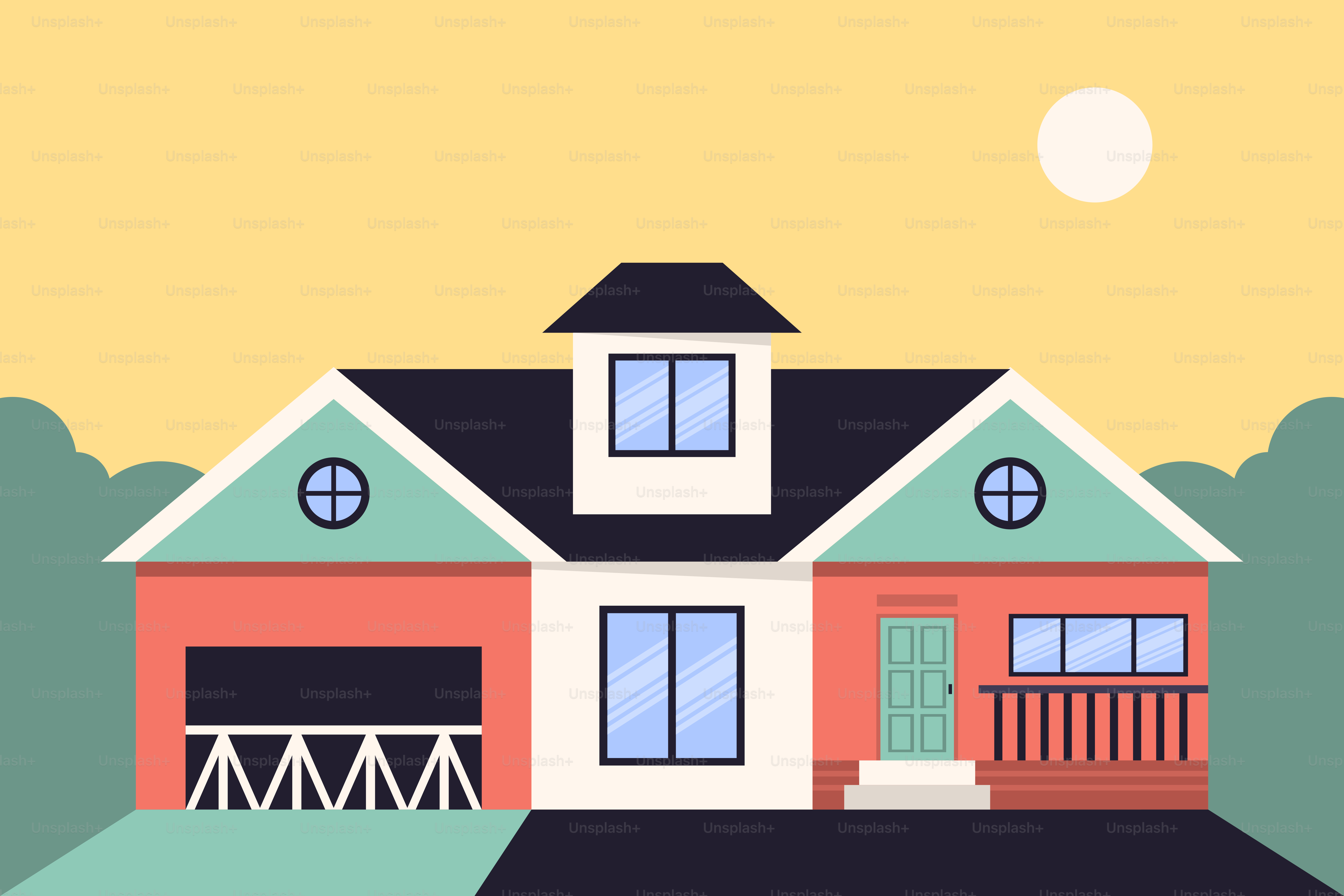 A house with a driveway and trees in the background